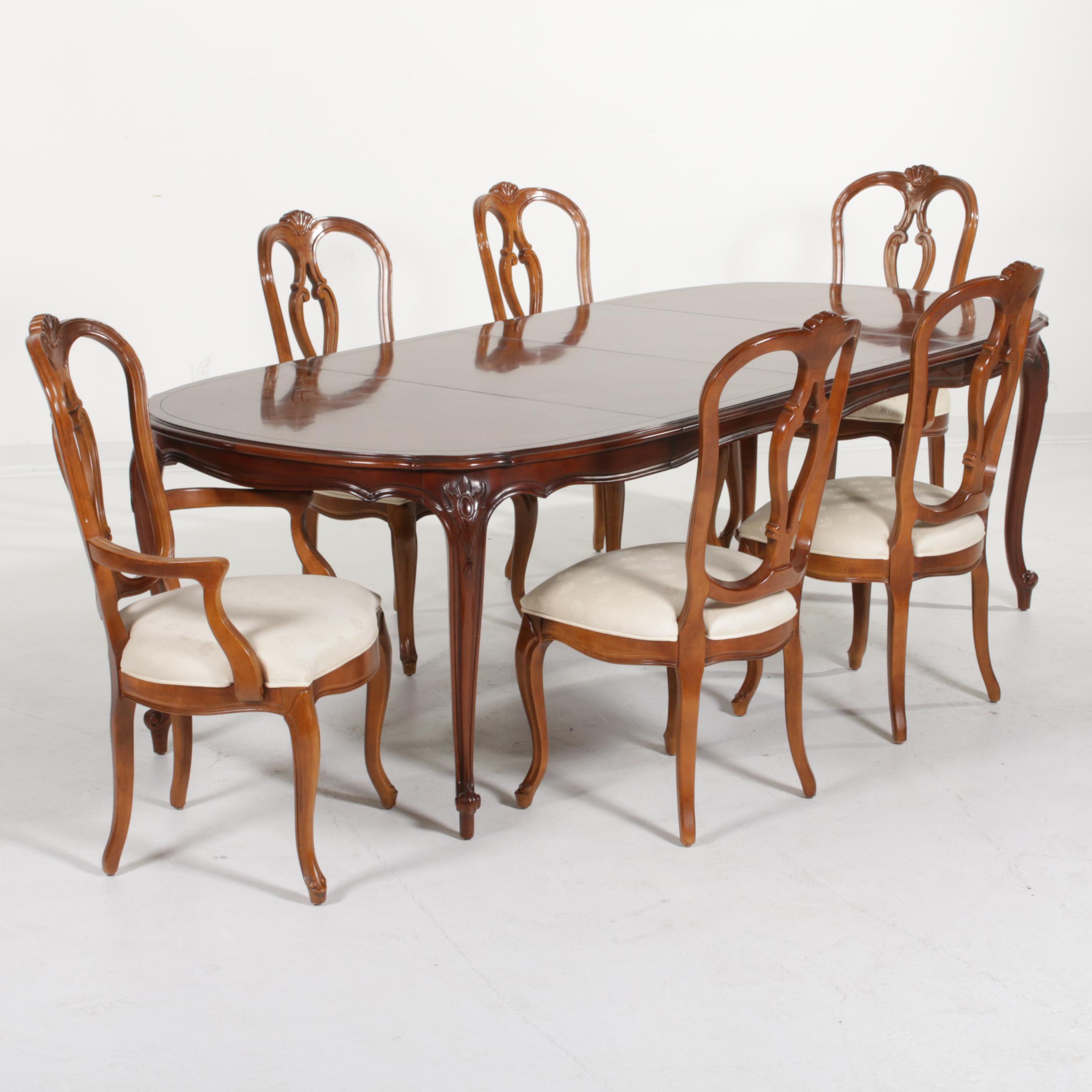 Century Furniture French Provincial Style Cherry "Chardeau" Dining Table, Chairs