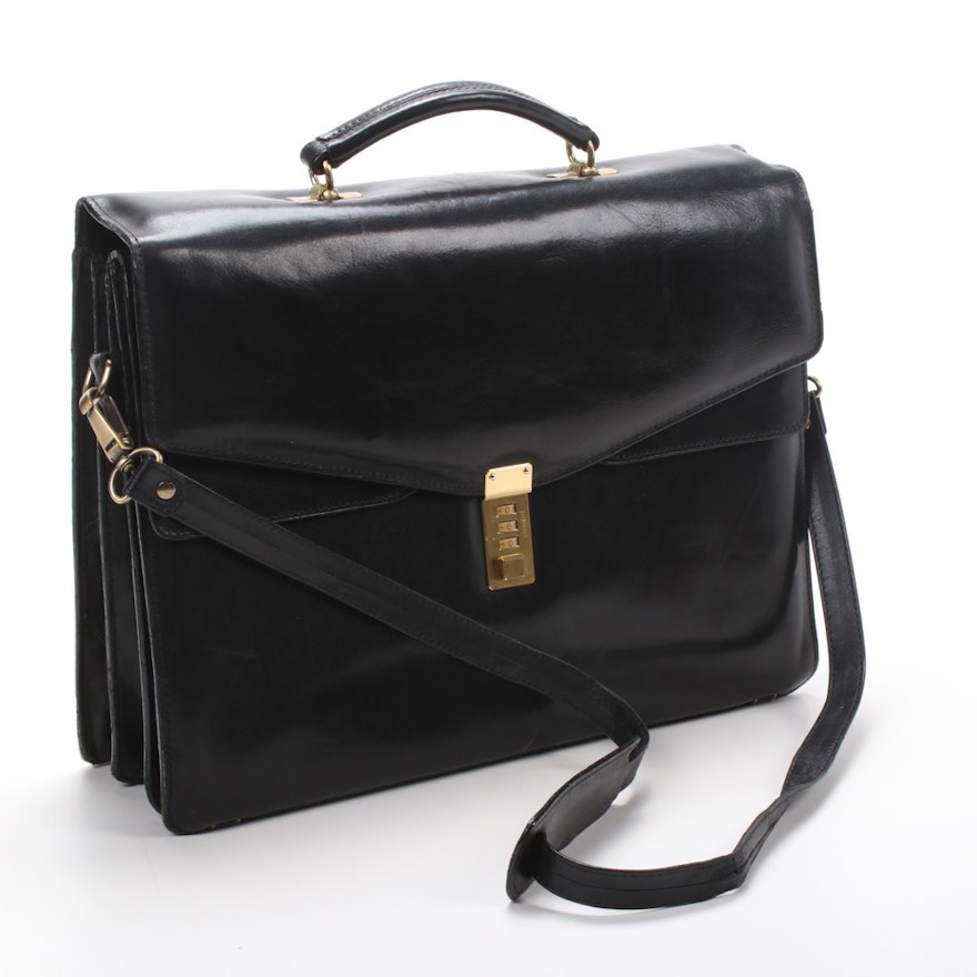 Saga Leather Combination Lock Briefcase with Detachable Strap