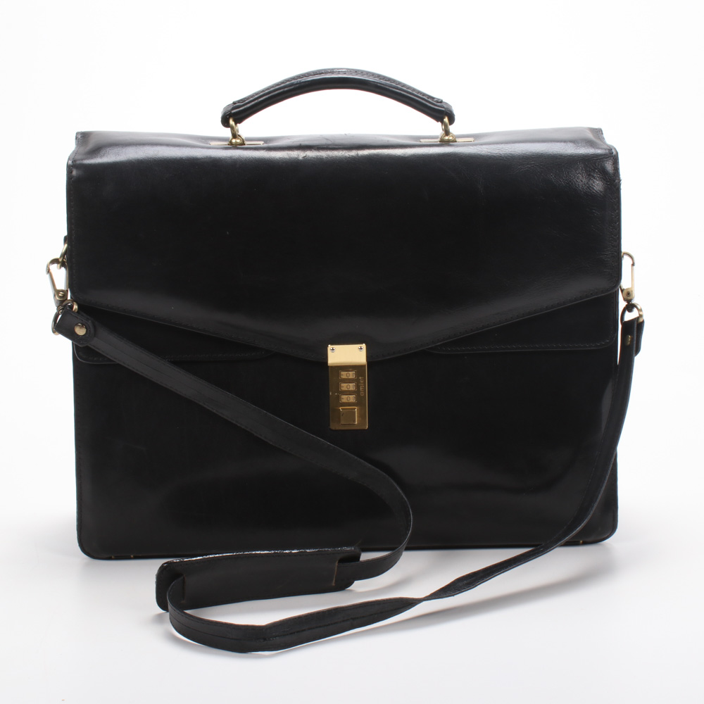 Saga Leather Combination Lock Briefcase with Detachable Strap