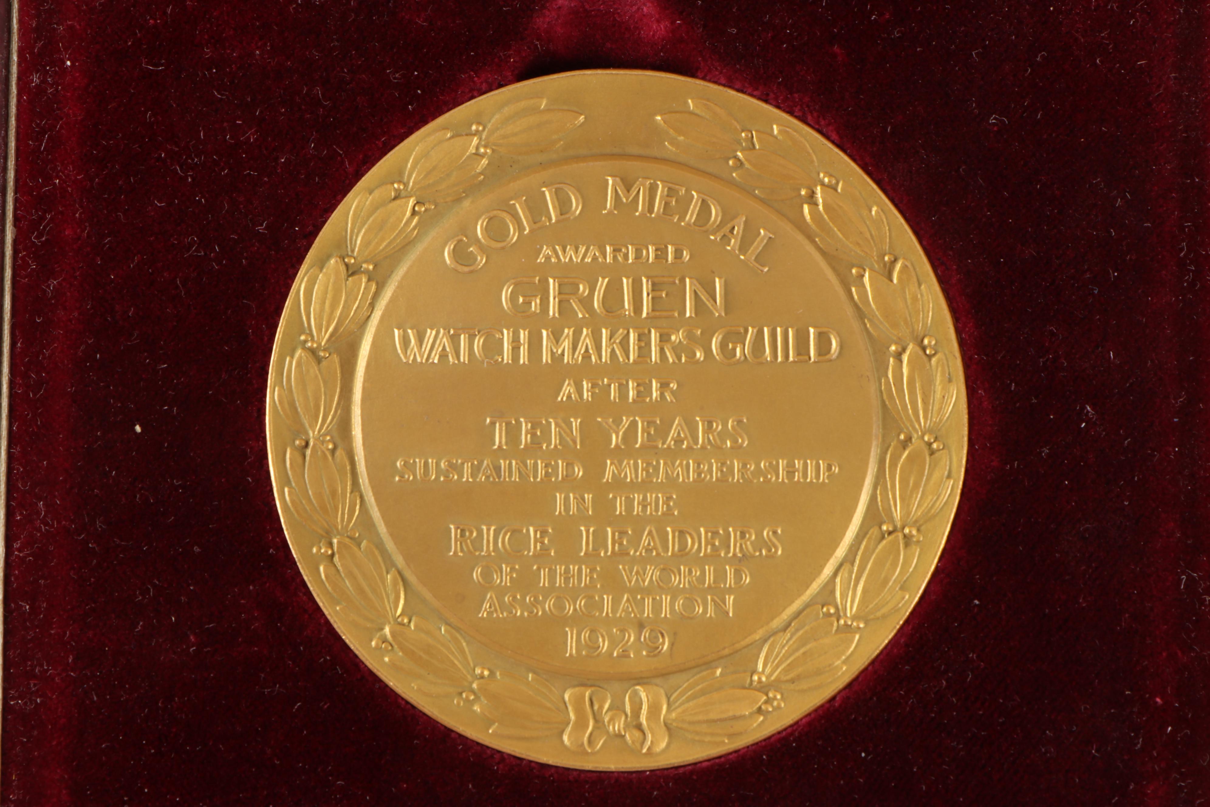 1929 RLWA "Gold Medal" Award Presented to Gruen Watch Makers Guild