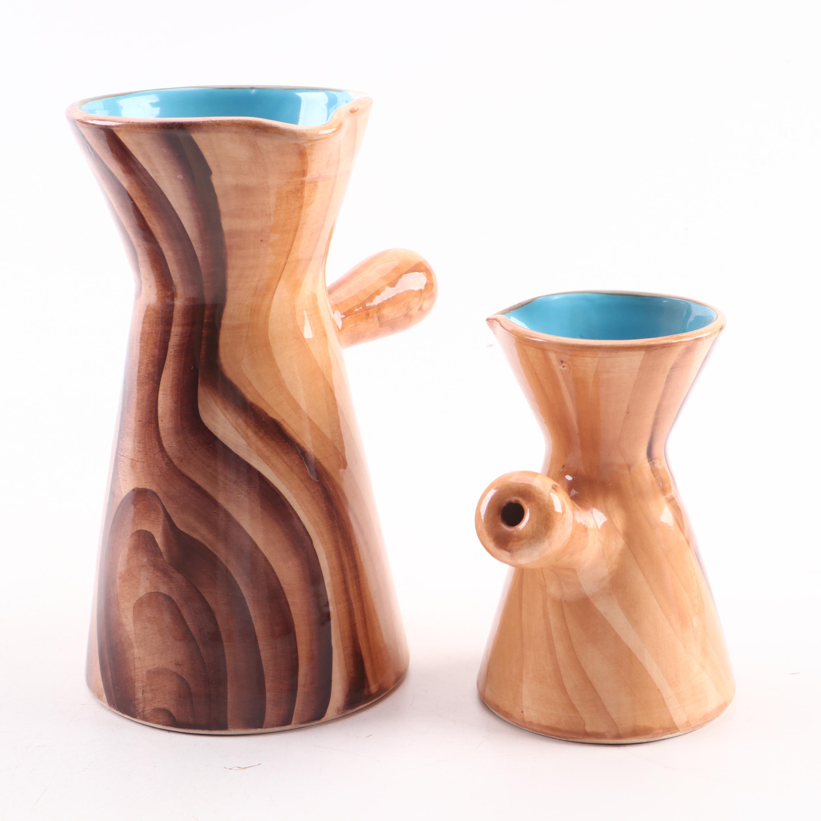 Vallauris Pottery Chocolate Set with Blue Interior, Mid-20th Century