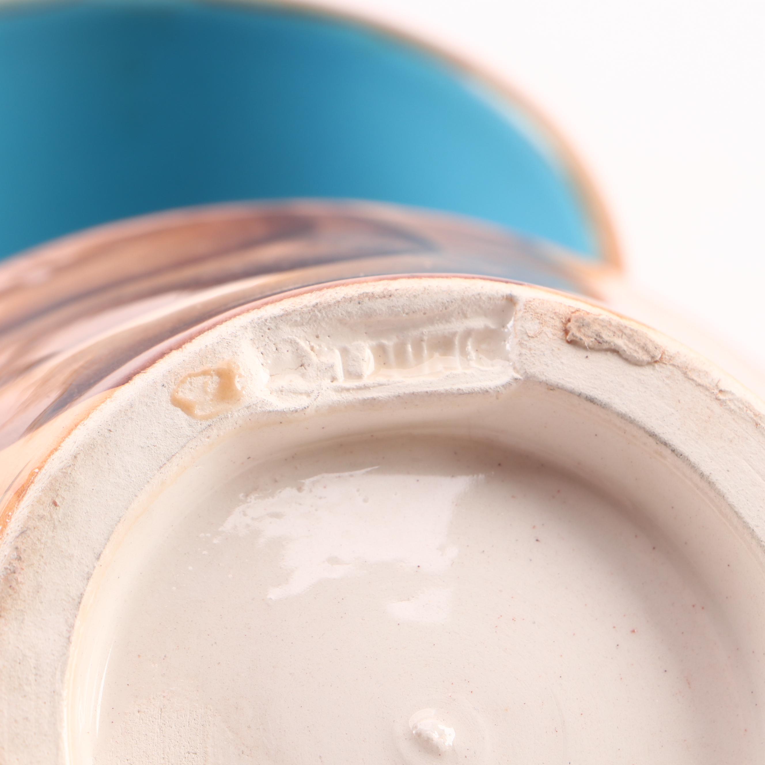 Vallauris Pottery Chocolate Set with Blue Interior, Mid-20th Century