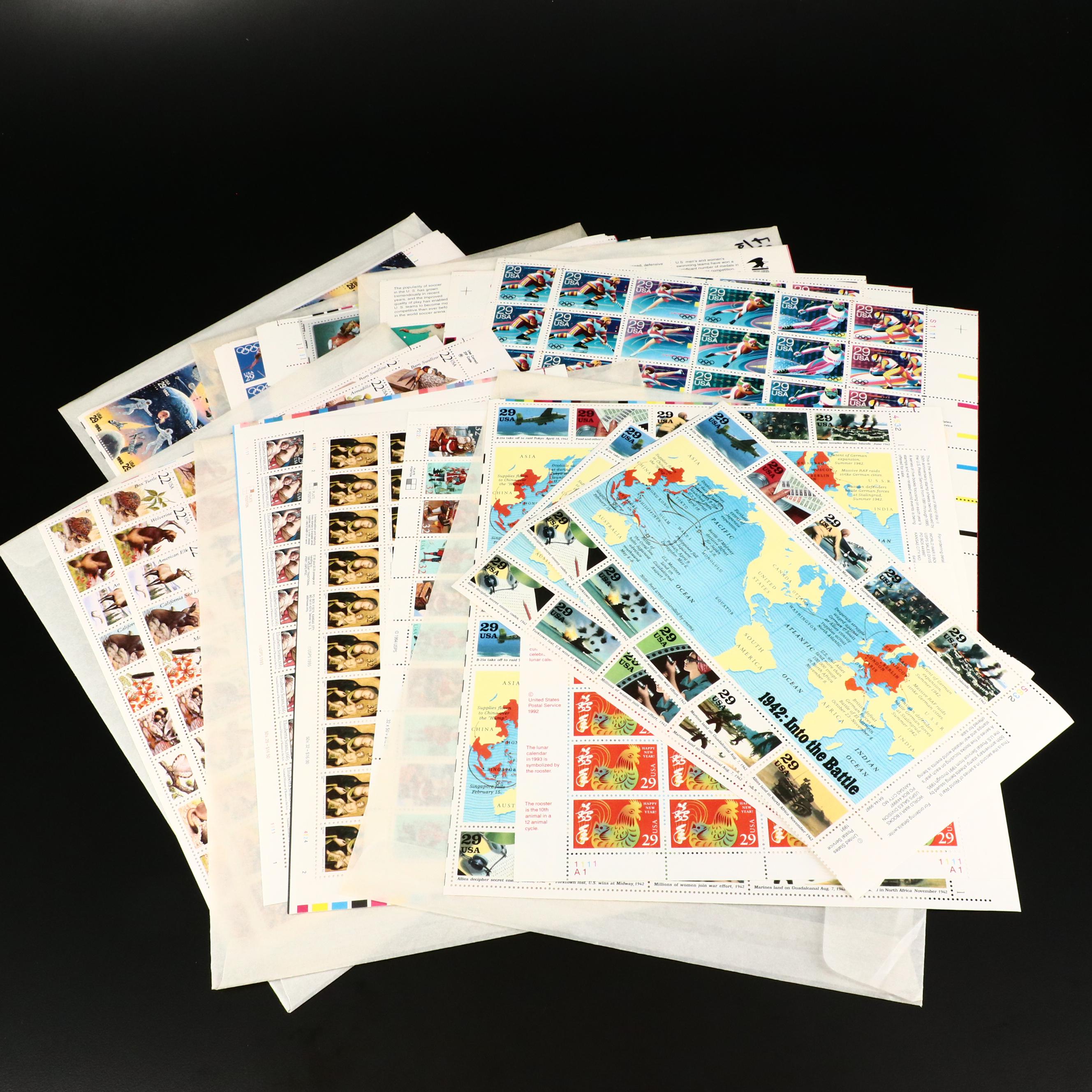 USPS Mint Condition Postage Stamp Sheet Collection, 1990s