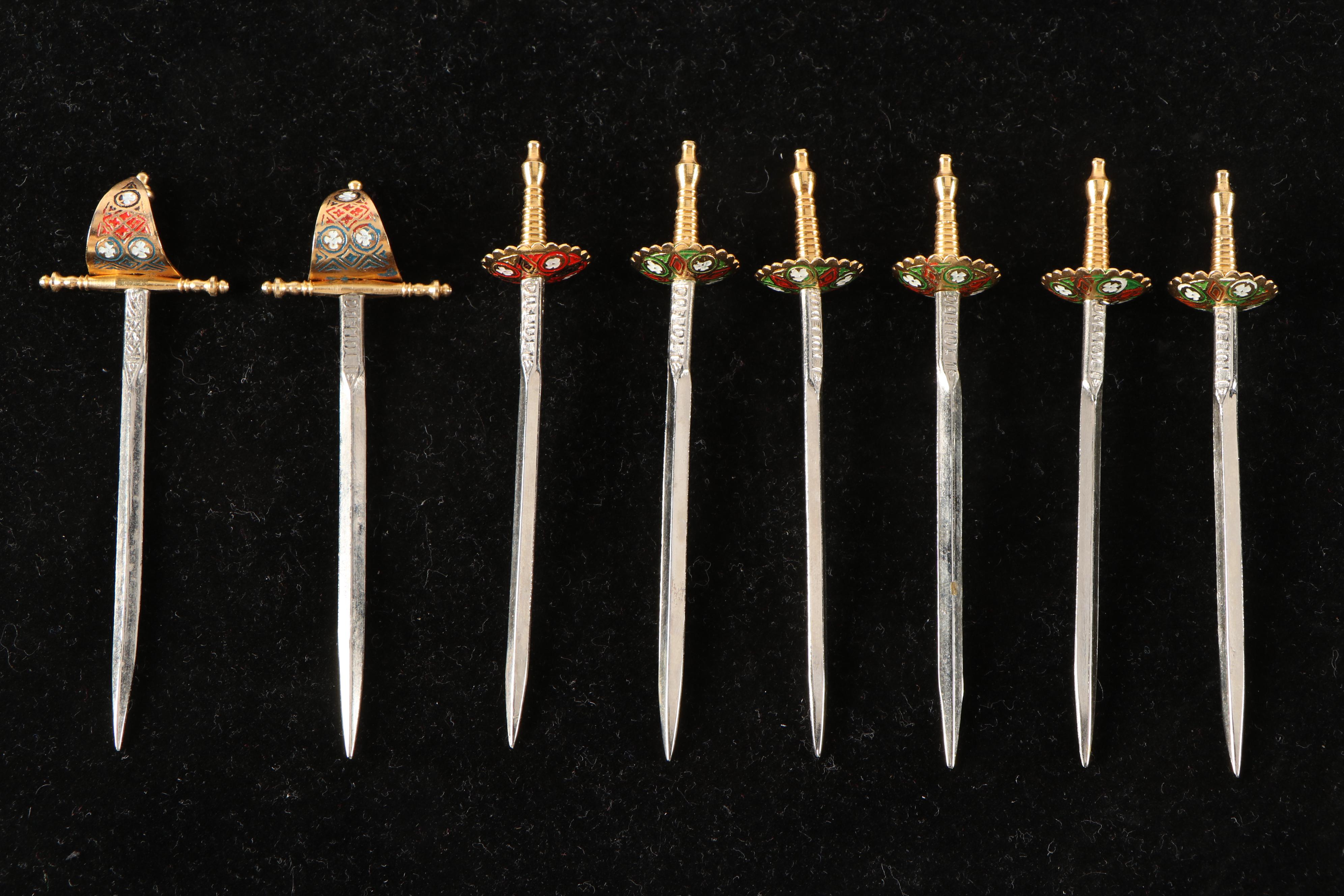 Toledo Spanish Metal Cocktail Swords with Stand, Mid-20th Century