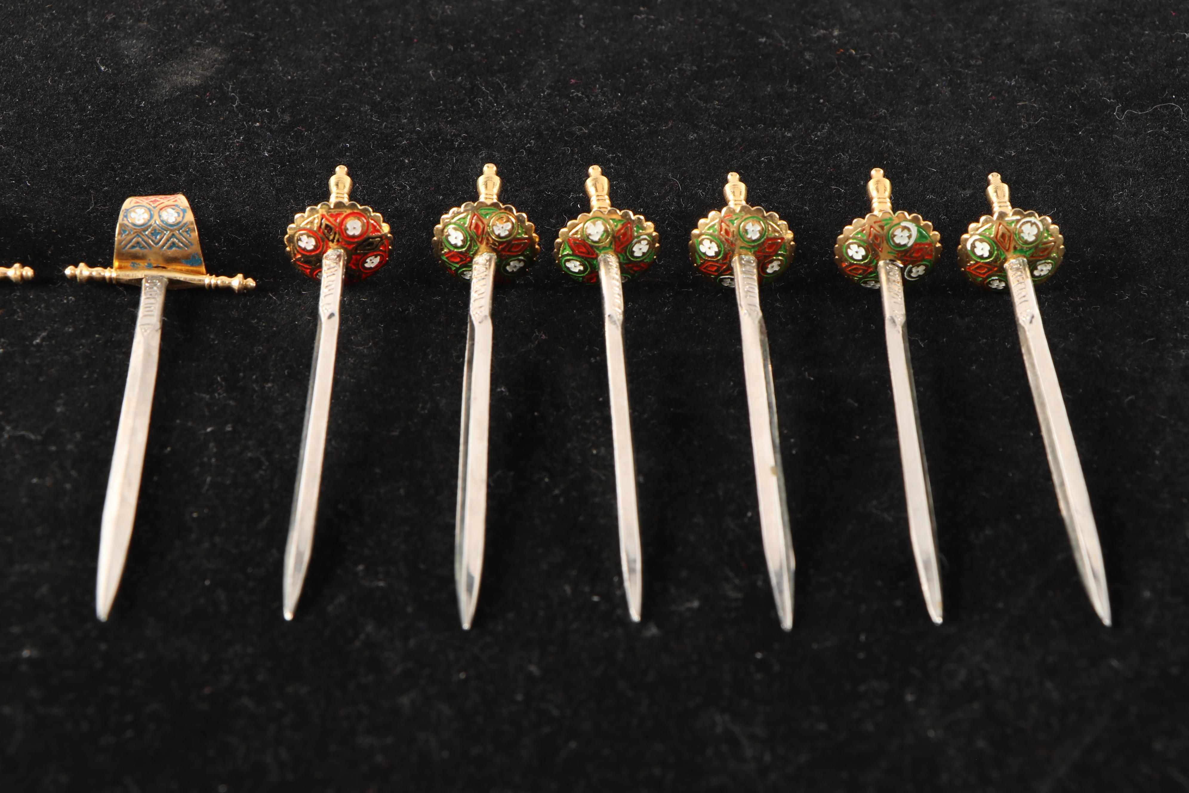 Toledo Spanish Metal Cocktail Swords with Stand, Mid-20th Century