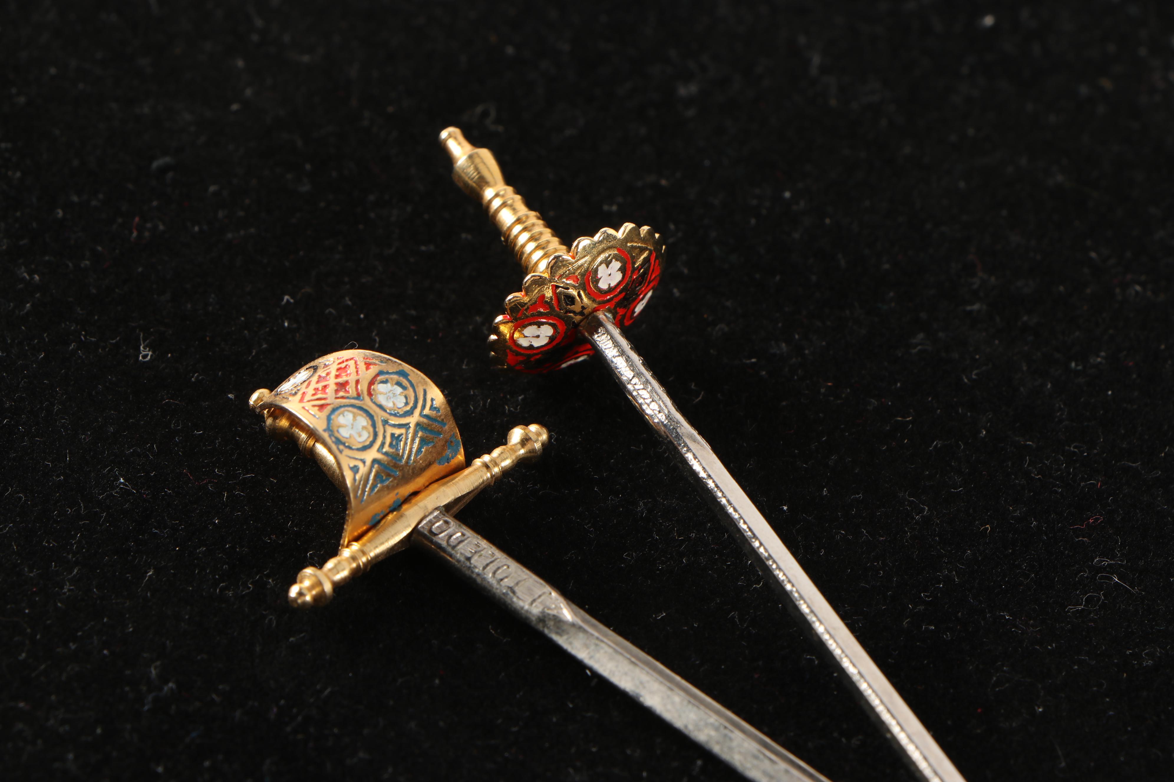 Toledo Spanish Metal Cocktail Swords with Stand, Mid-20th Century