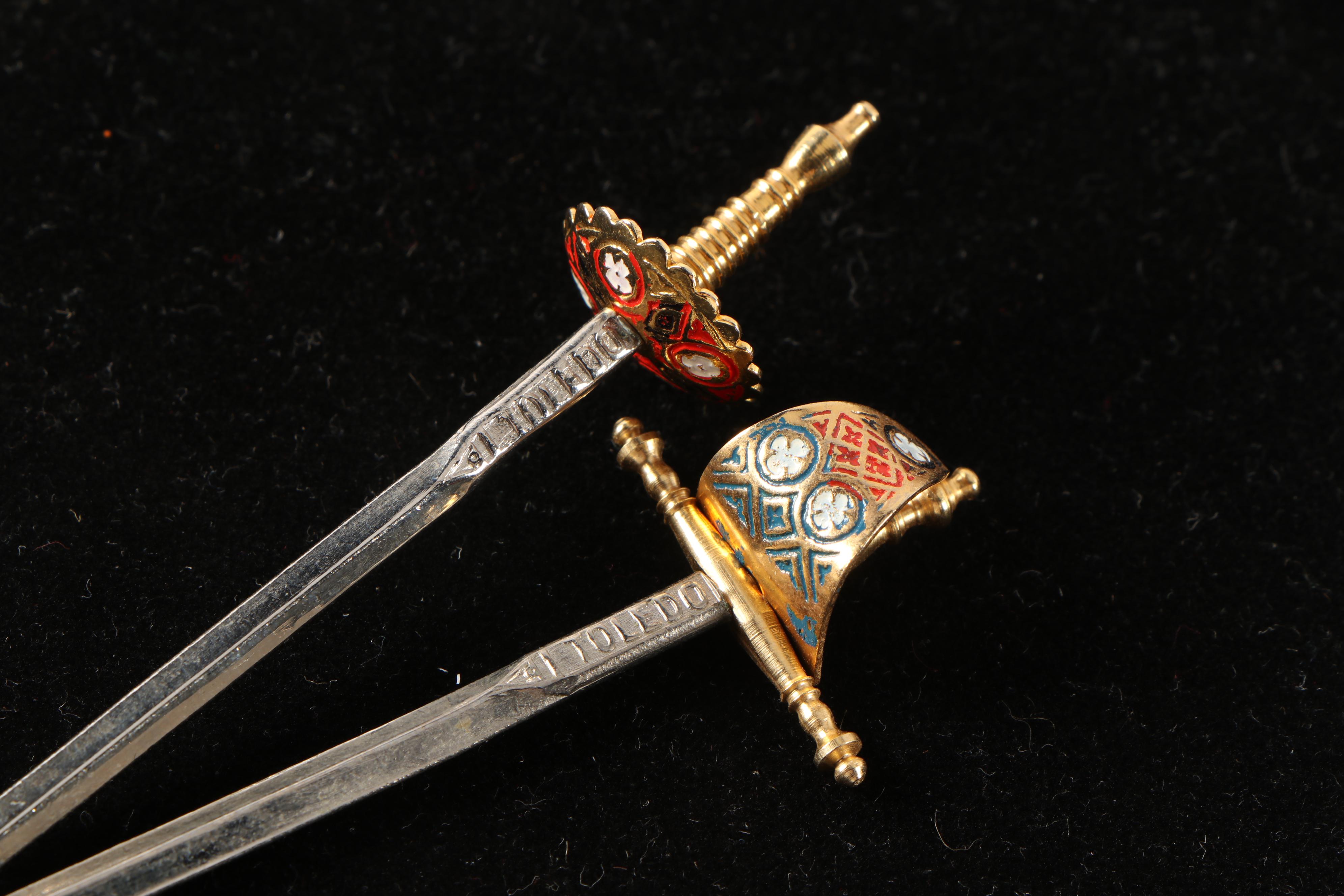 Toledo Spanish Metal Cocktail Swords with Stand, Mid-20th Century