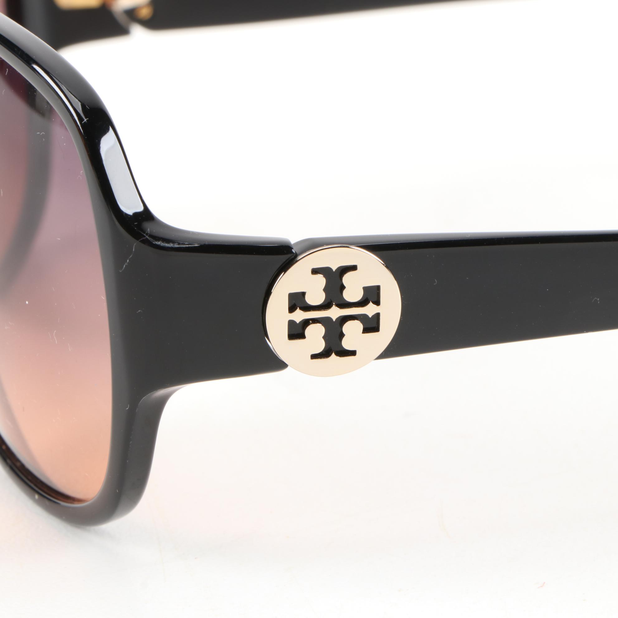 Tory Burch TY 7026 Black Sunglasses with Orange Gradient Lenses and Case