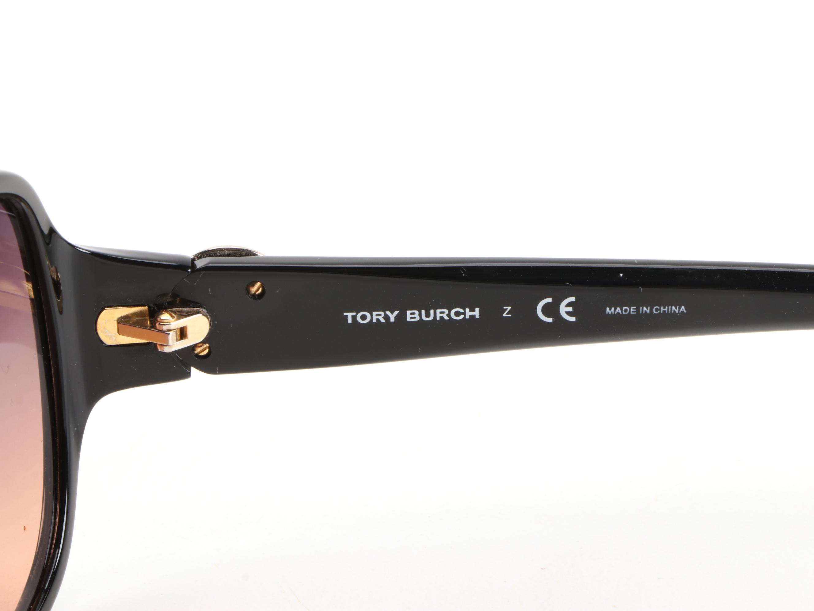 Tory Burch TY 7026 Black Sunglasses with Orange Gradient Lenses and Case