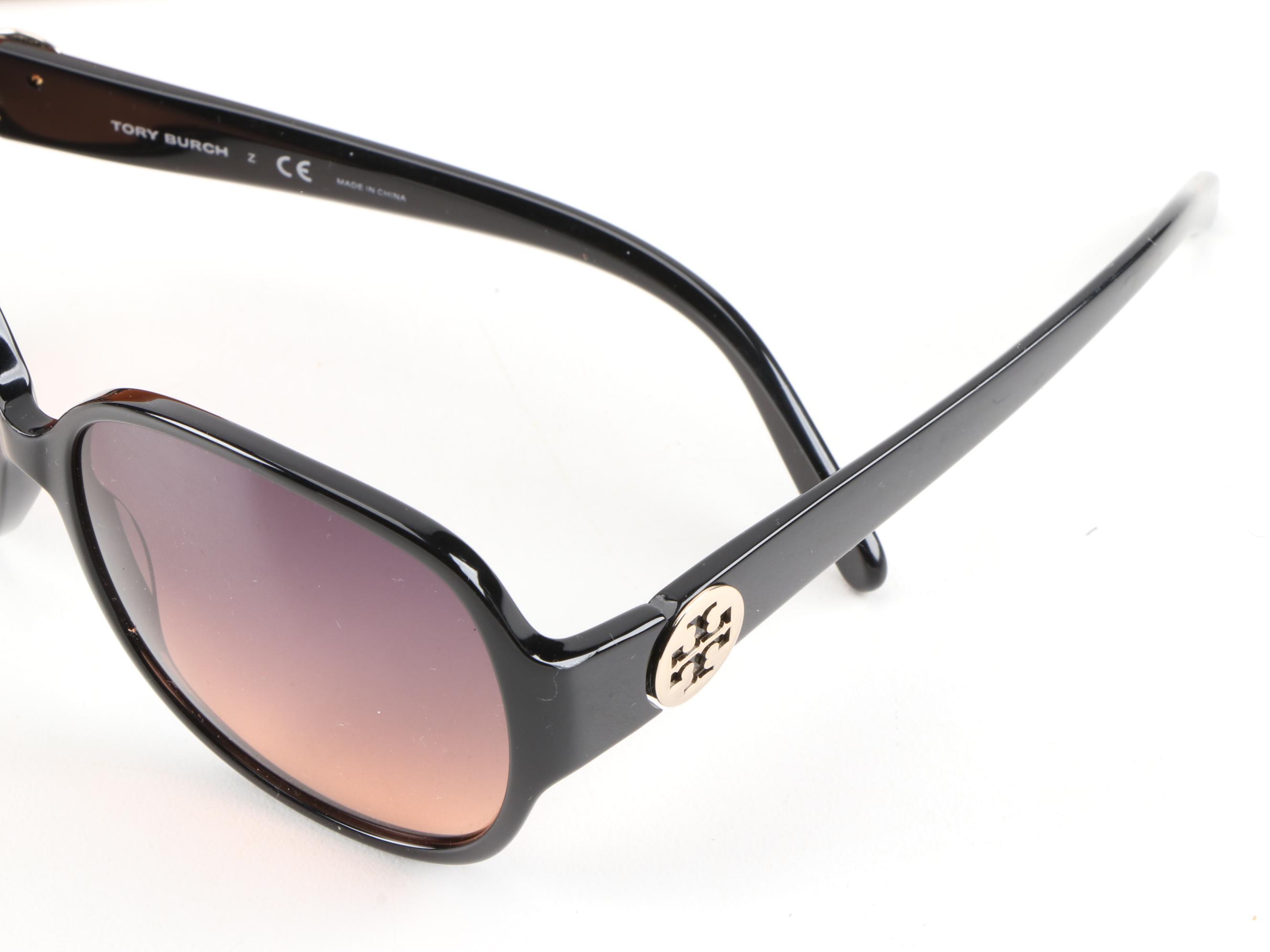 Tory Burch TY 7026 Black Sunglasses with Orange Gradient Lenses and Case