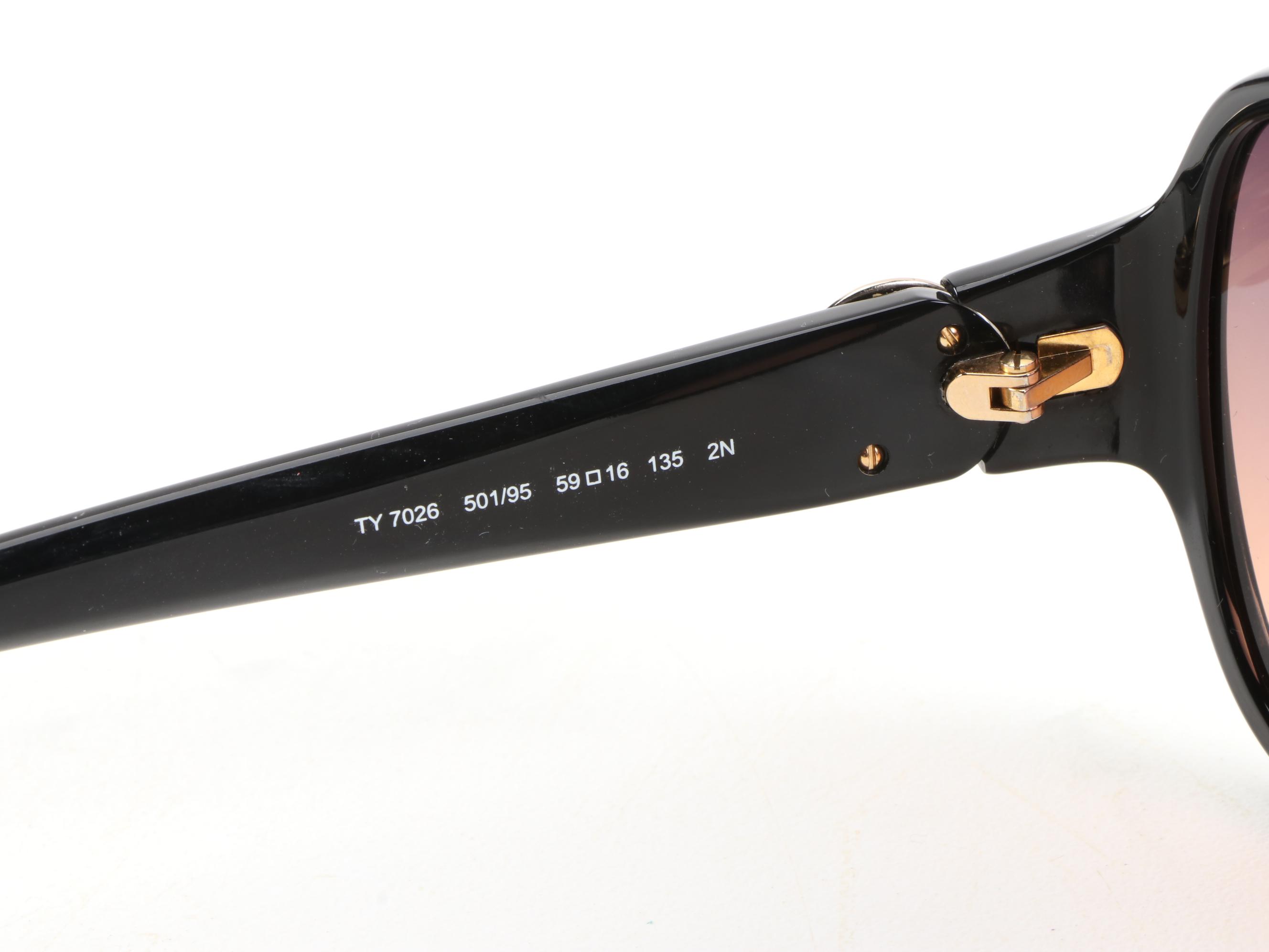 Tory Burch TY 7026 Black Sunglasses with Orange Gradient Lenses and Case