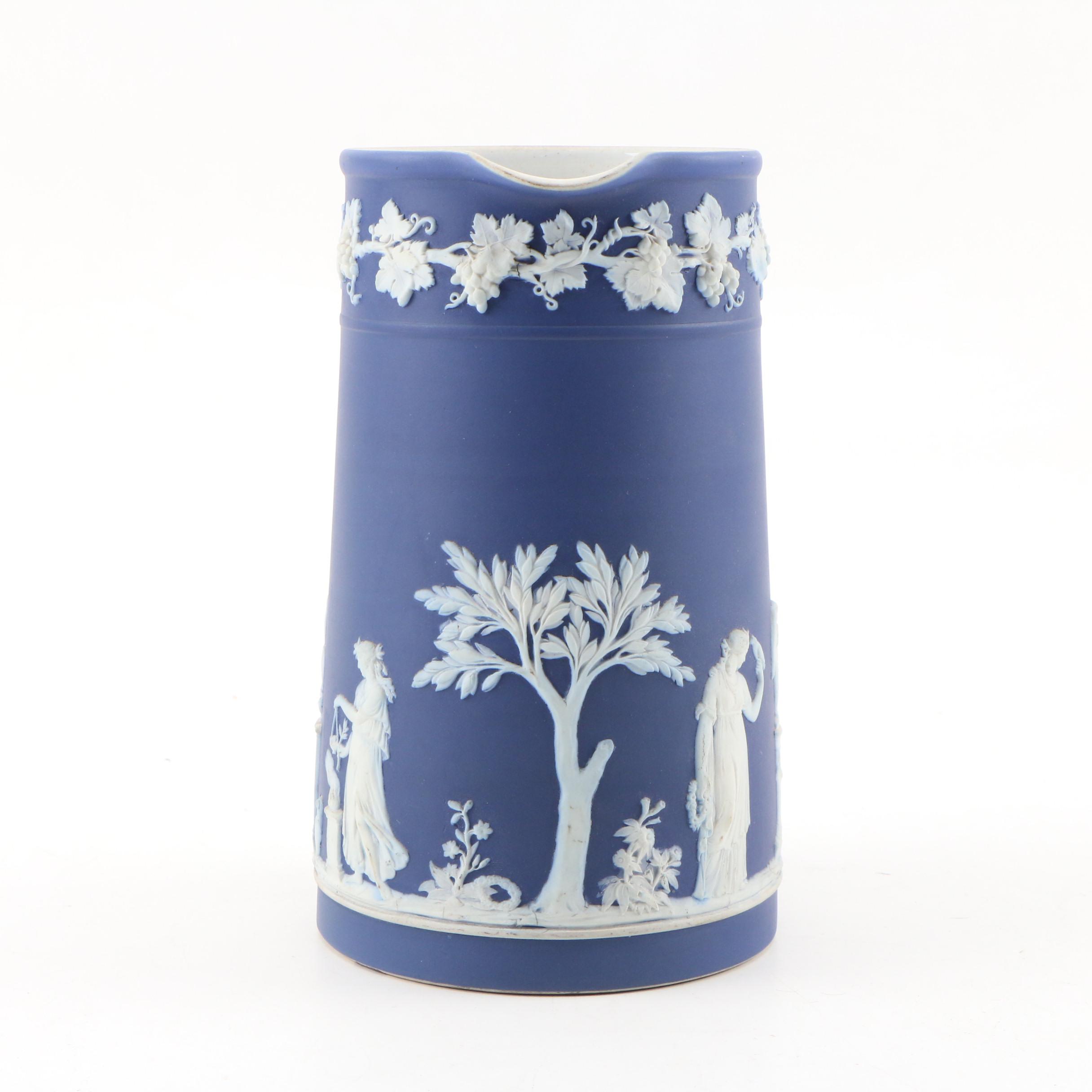Wedgwood Jasperware Neoclassical Style Dark Blue Pitcher, 1950s