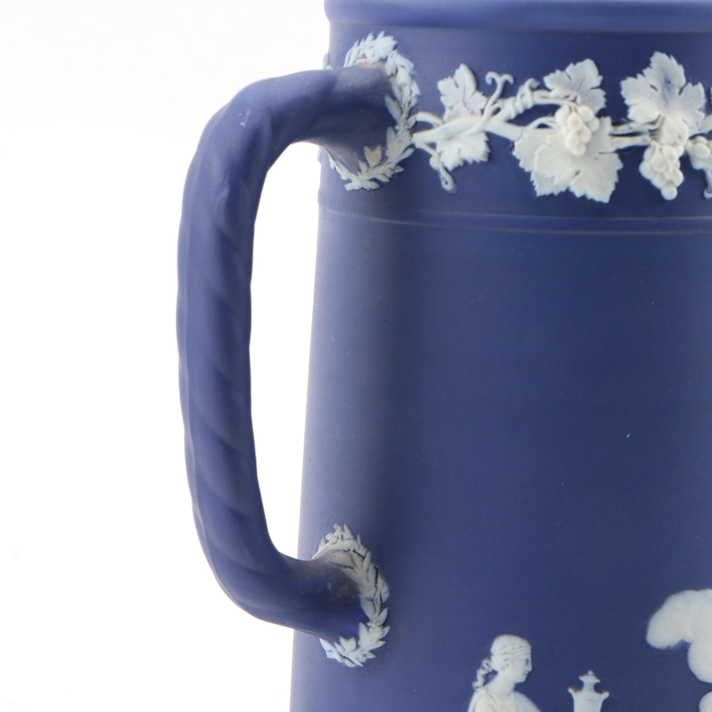 Wedgwood Jasperware Neoclassical Style Dark Blue Pitcher, 1950s