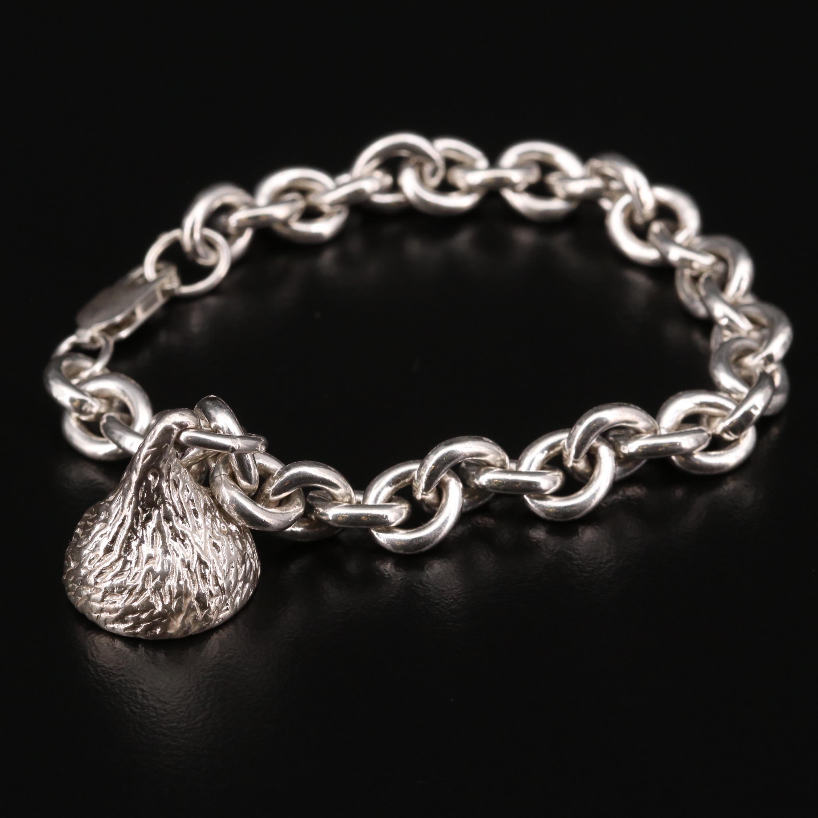 Sterling Silver "Chocolate Kiss" Charm on Cable Chain Bracelet