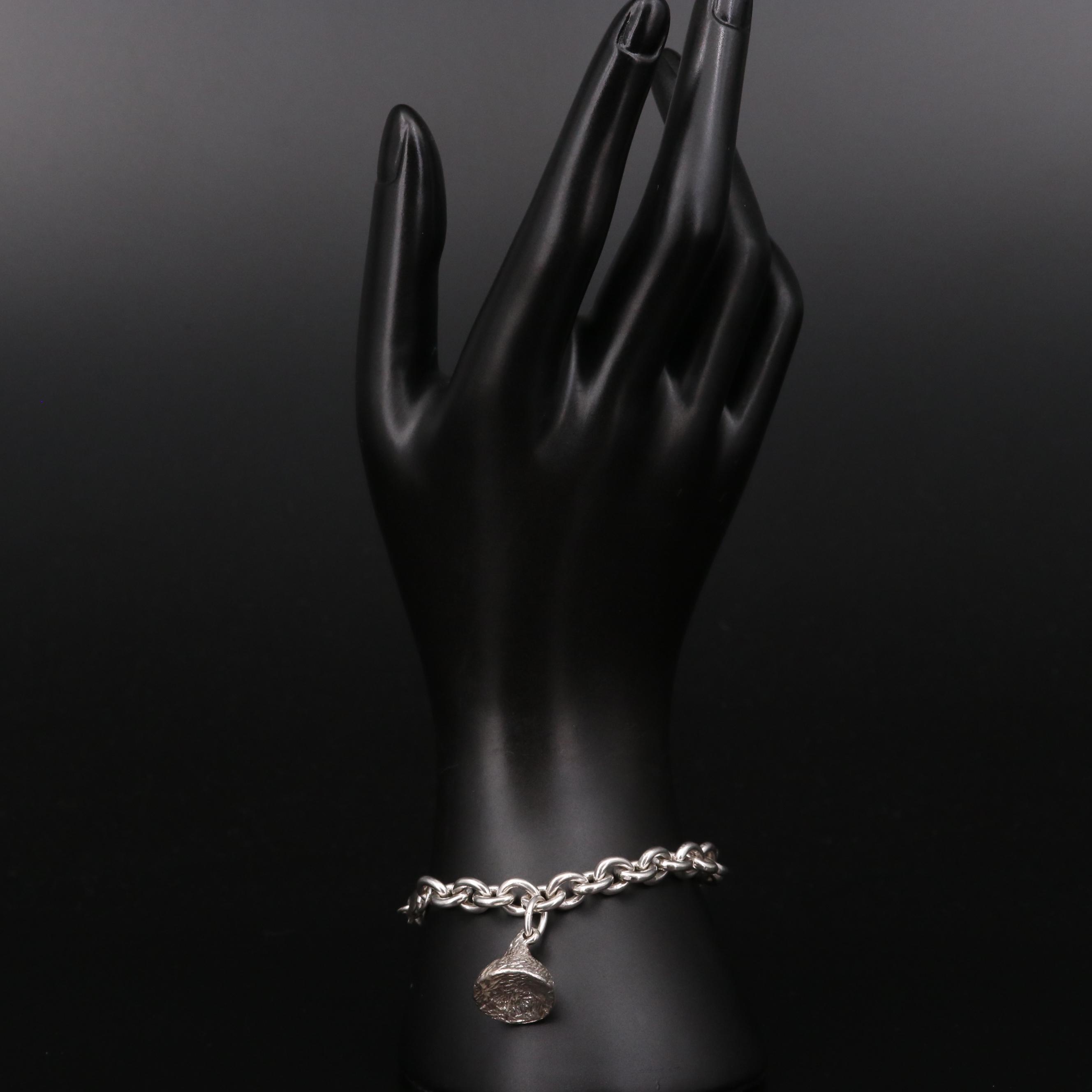 Sterling Silver "Chocolate Kiss" Charm on Cable Chain Bracelet