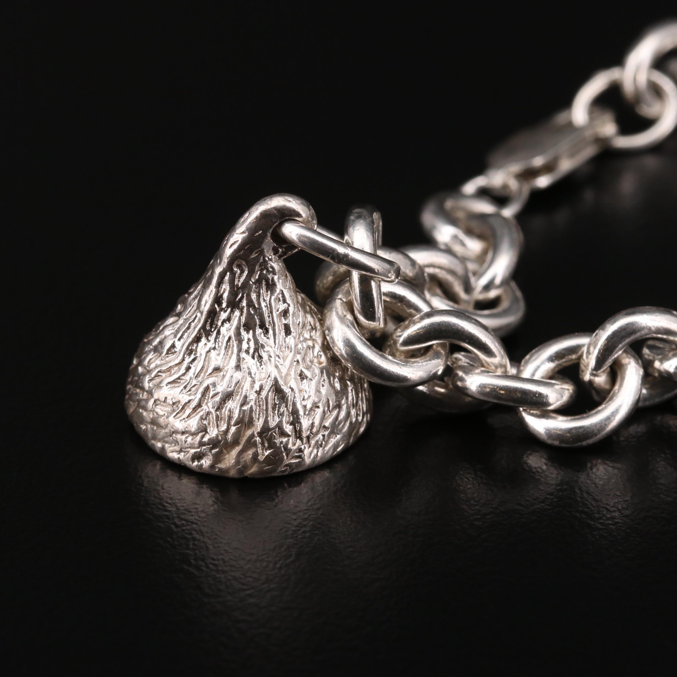 Sterling Silver "Chocolate Kiss" Charm on Cable Chain Bracelet