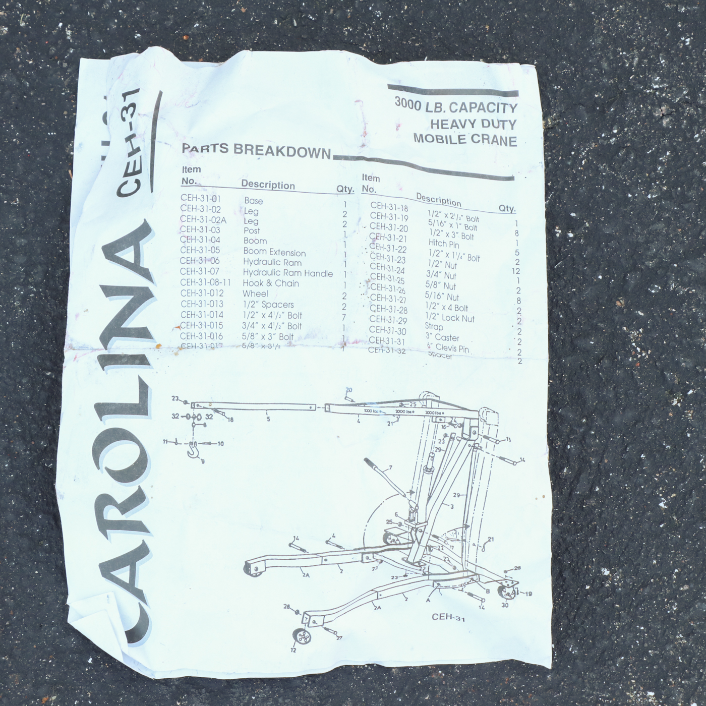 Arcan Carolina CEH-31 Heavy Duty Mobile Crane