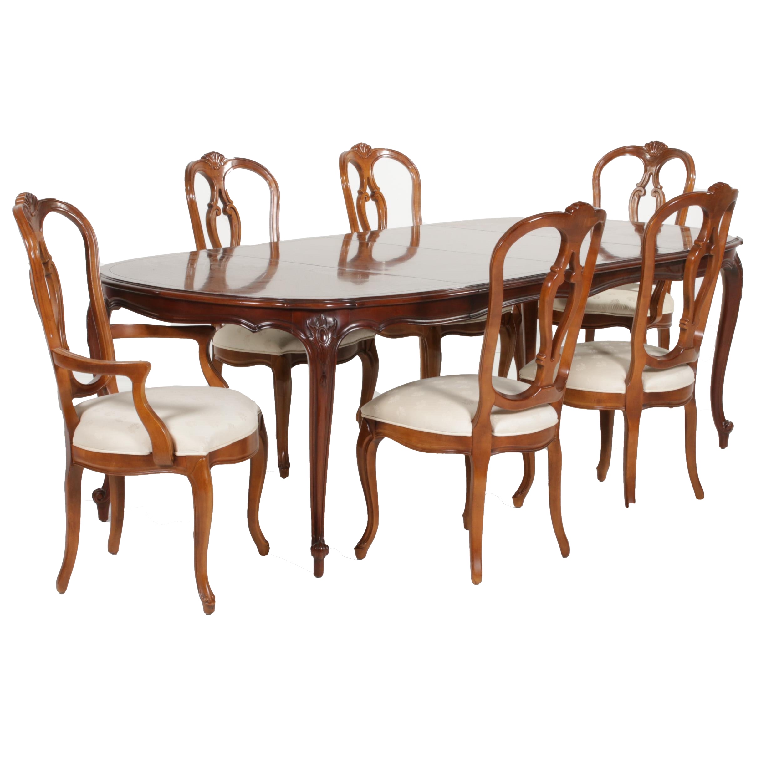 Century Furniture French Provincial Style Cherry "Chardeau" Dining Table, Chairs