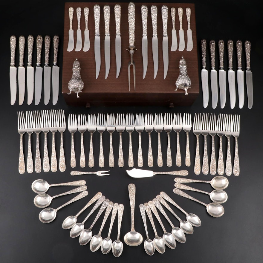 S. Kirk & Son "Repoussé" Sterling Silver Flatware Set for Twelve with Chest