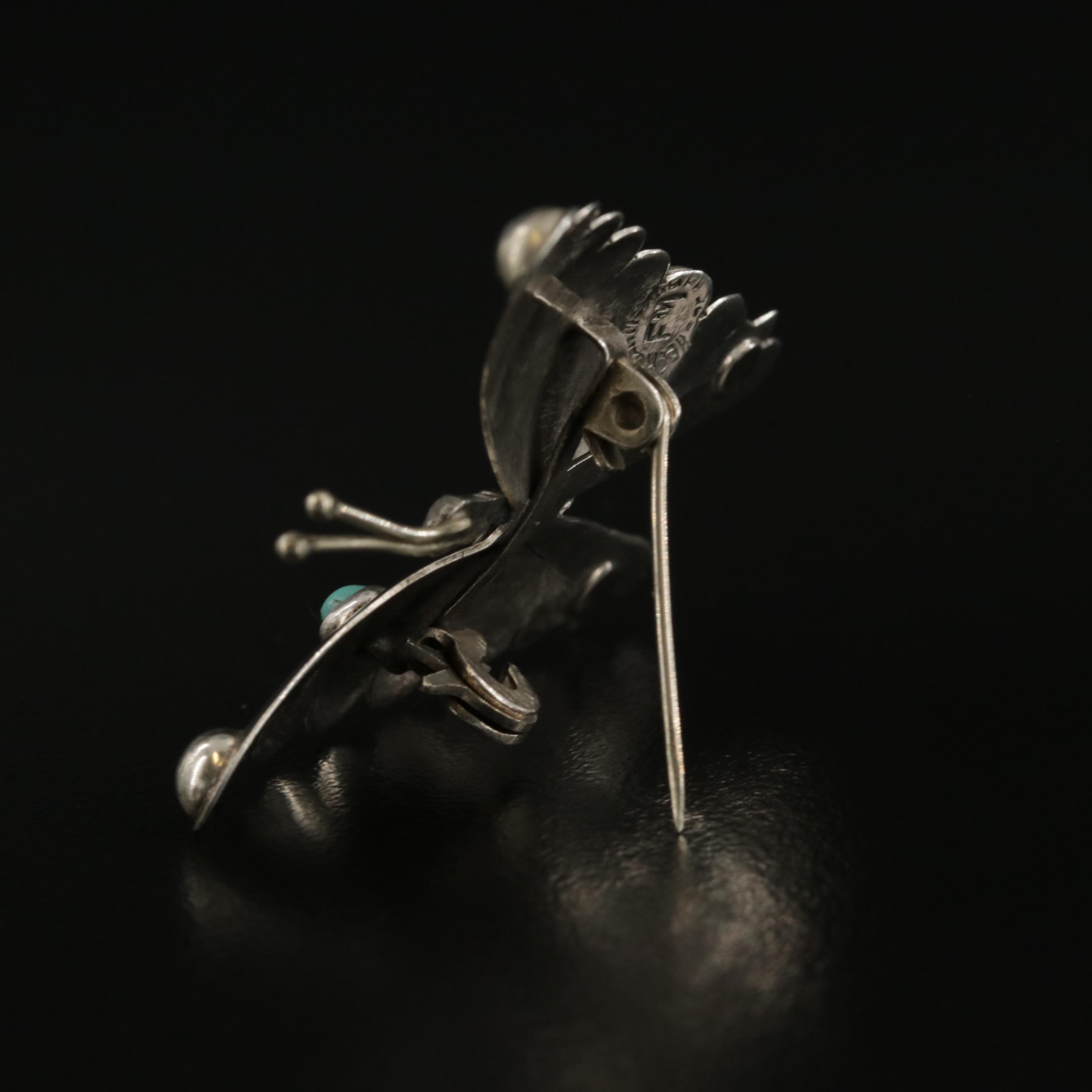 Mexican Sterling Silver Turquoise Butterfly Brooch