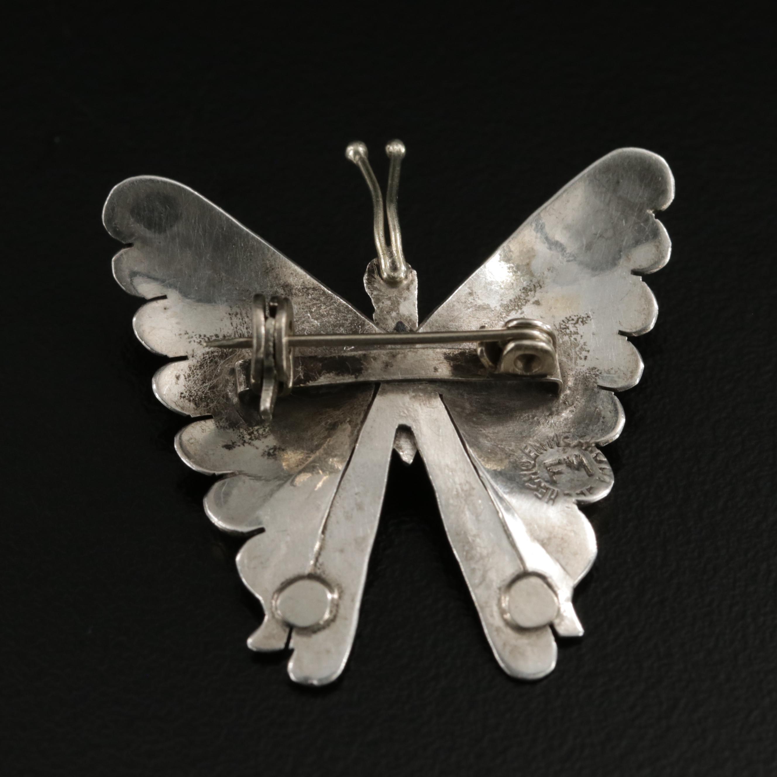 Mexican Sterling Silver Turquoise Butterfly Brooch