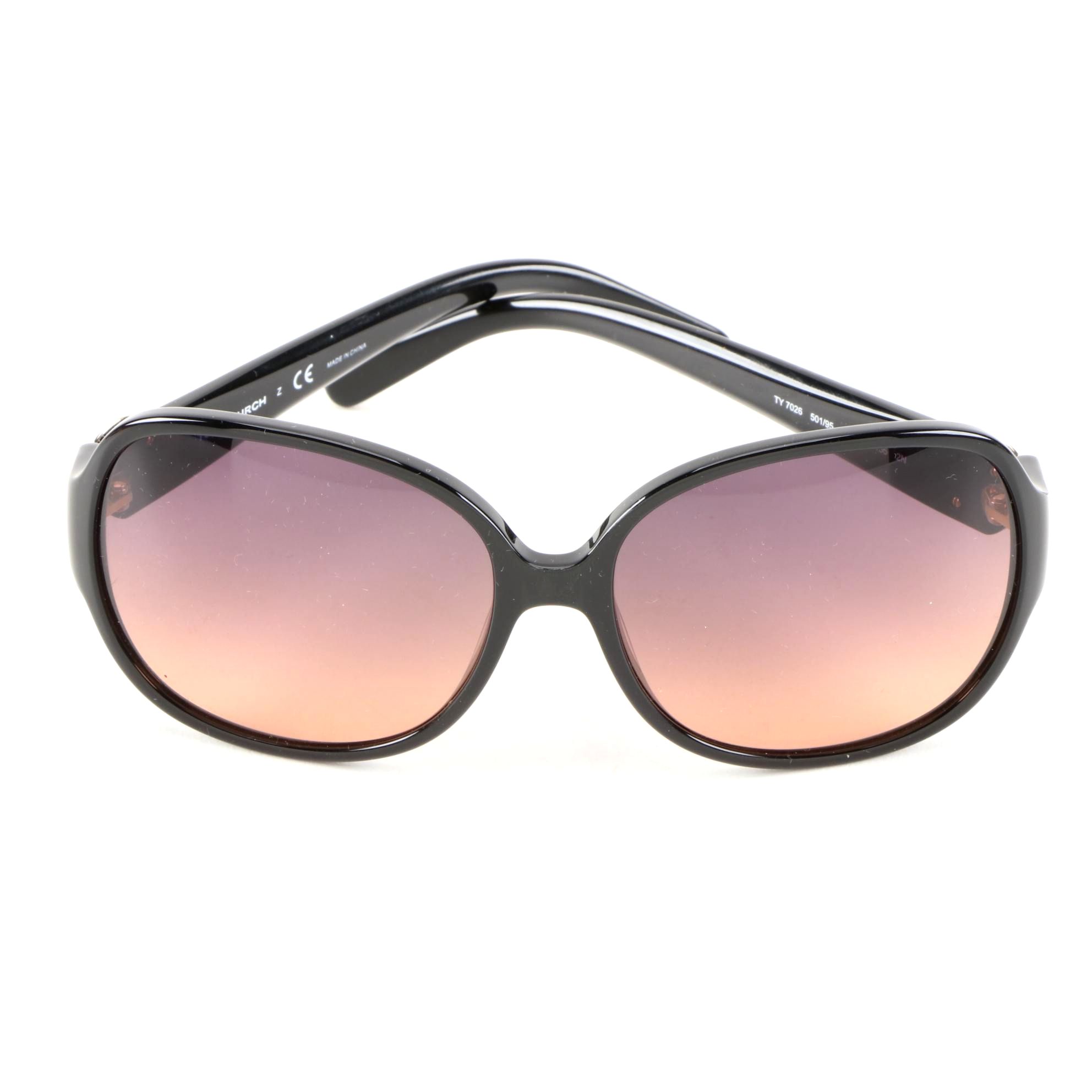 Tory Burch TY 7026 Black Sunglasses with Orange Gradient Lenses and Case