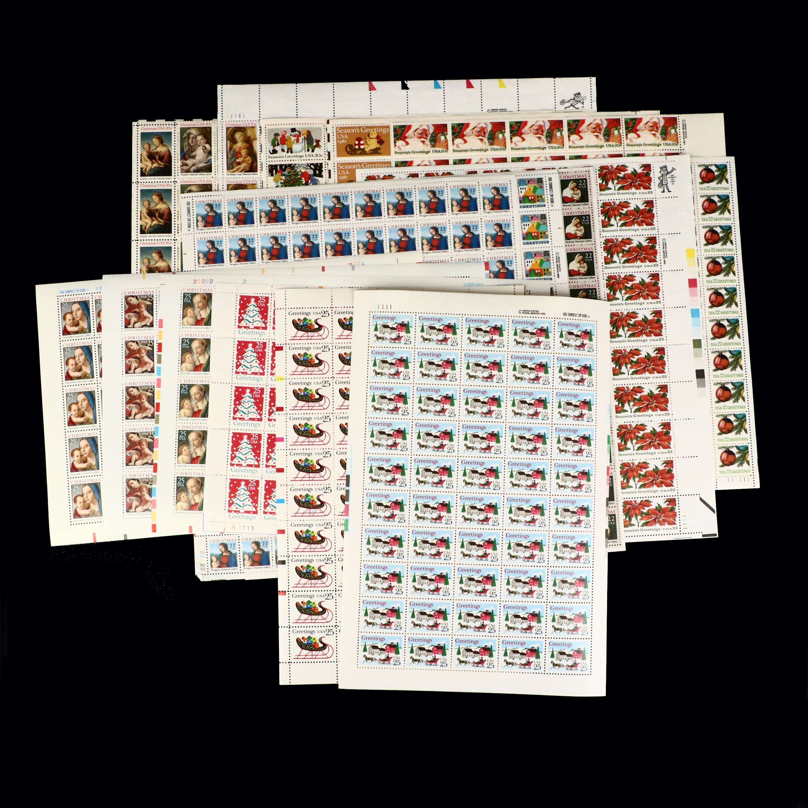 Group of USPS Postage Stamp Mint Sheets, Late 20th Century
