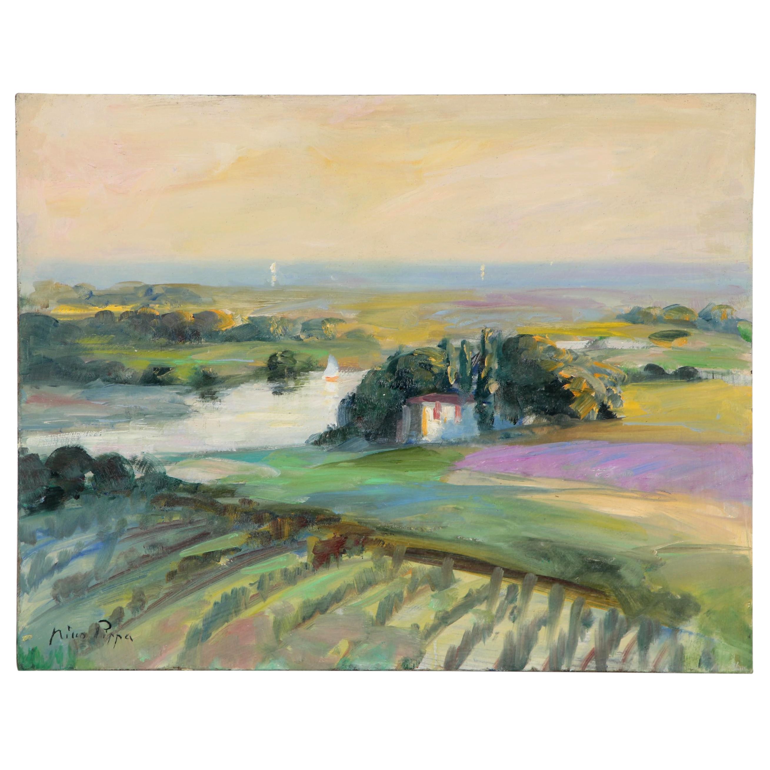 Nino Pippa Oil Painting "Tuscany - Sailing to the Mouth of the Arno"