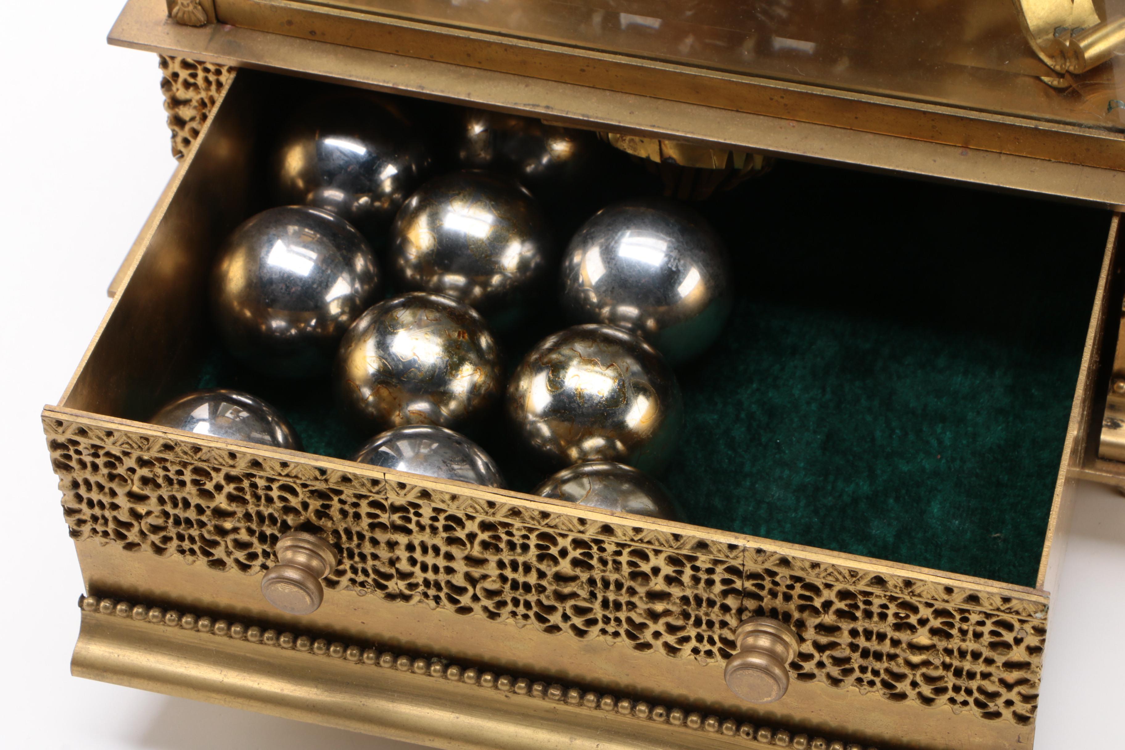 Gilt Brass Spherical Weight or "Falling Ball" Mantle Clock, Late 20th Century