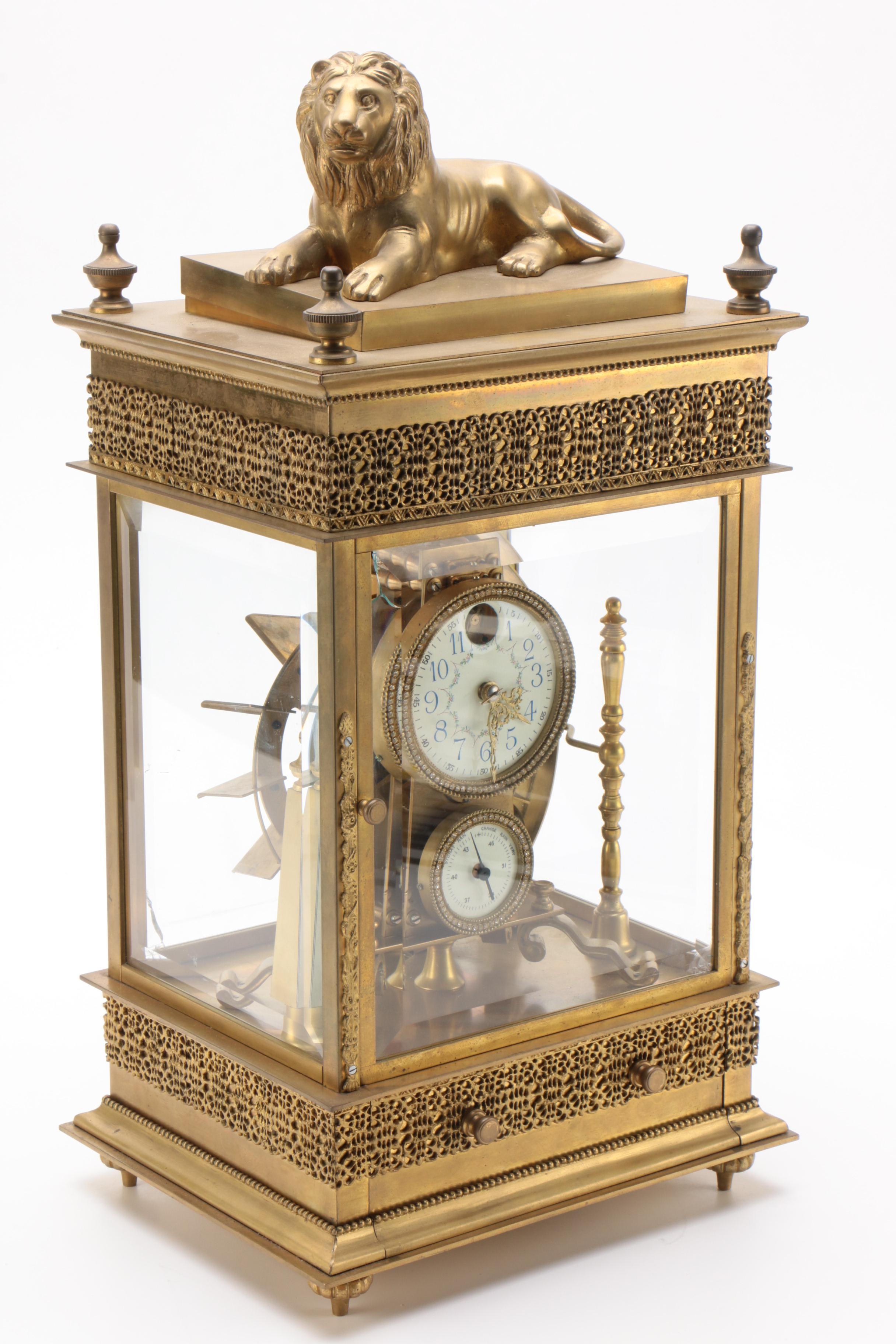 Gilt Brass Spherical Weight or "Falling Ball" Mantle Clock, Late 20th Century