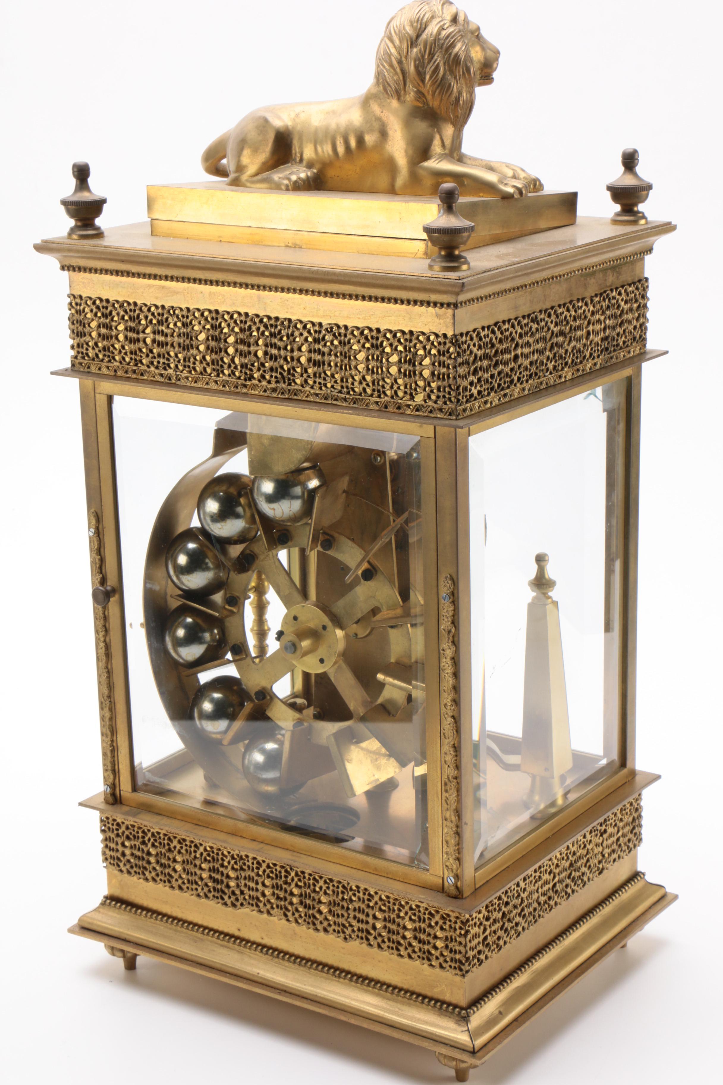 Gilt Brass Spherical Weight or "Falling Ball" Mantle Clock, Late 20th Century