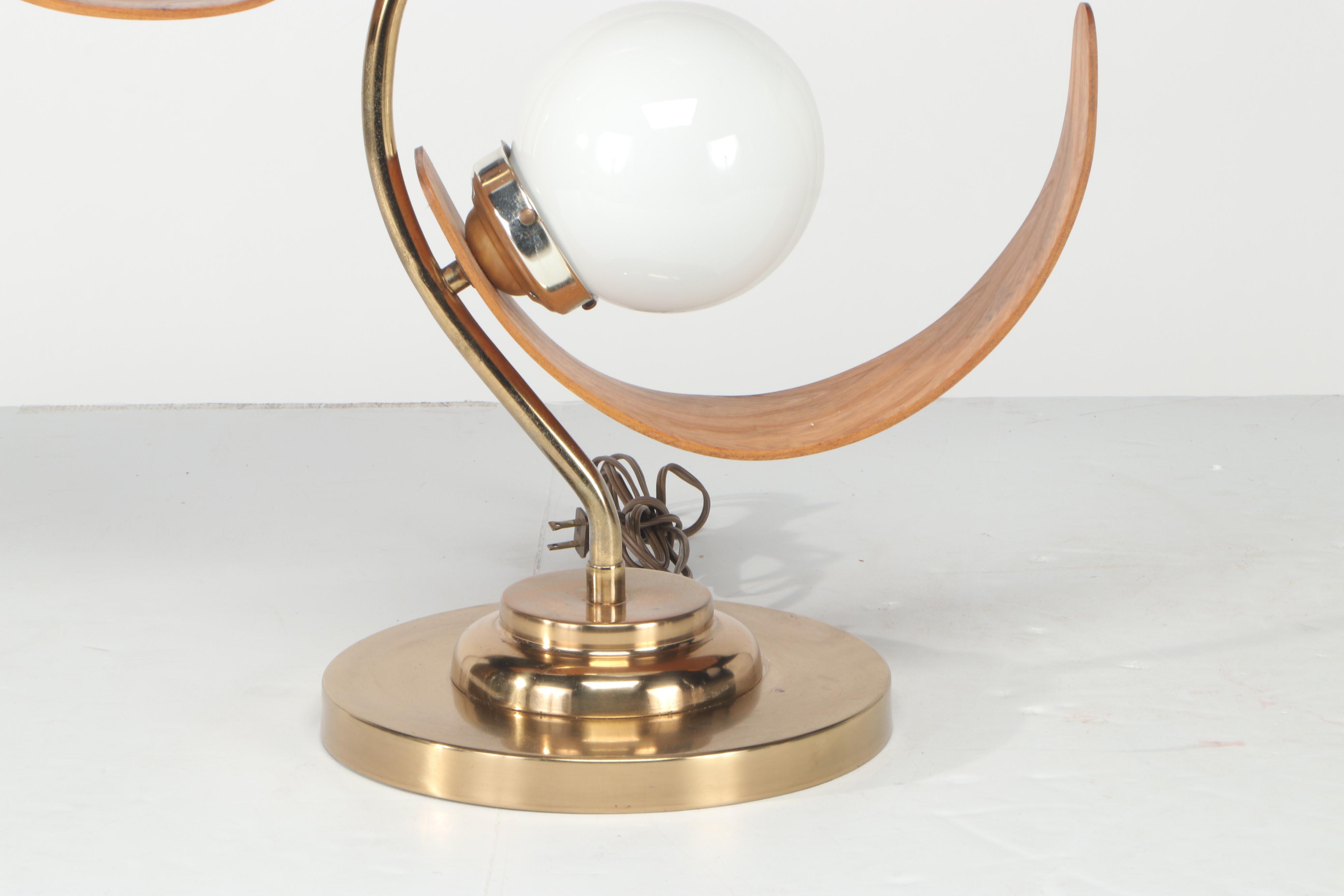 Mid Century Modern Bentwood, Metal and Glass Globe 3-Light Table Lamp