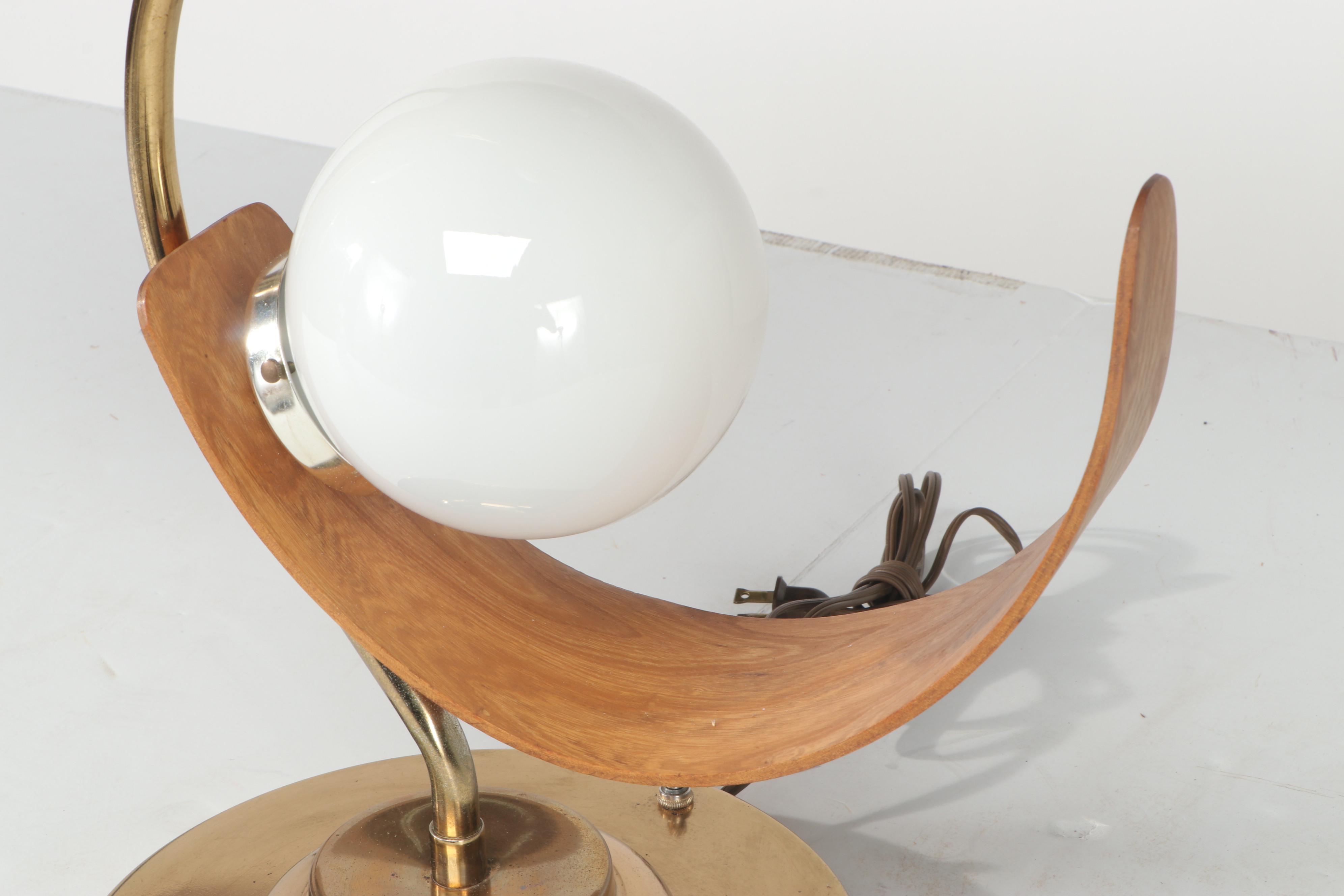 Mid Century Modern Bentwood, Metal and Glass Globe 3-Light Table Lamp