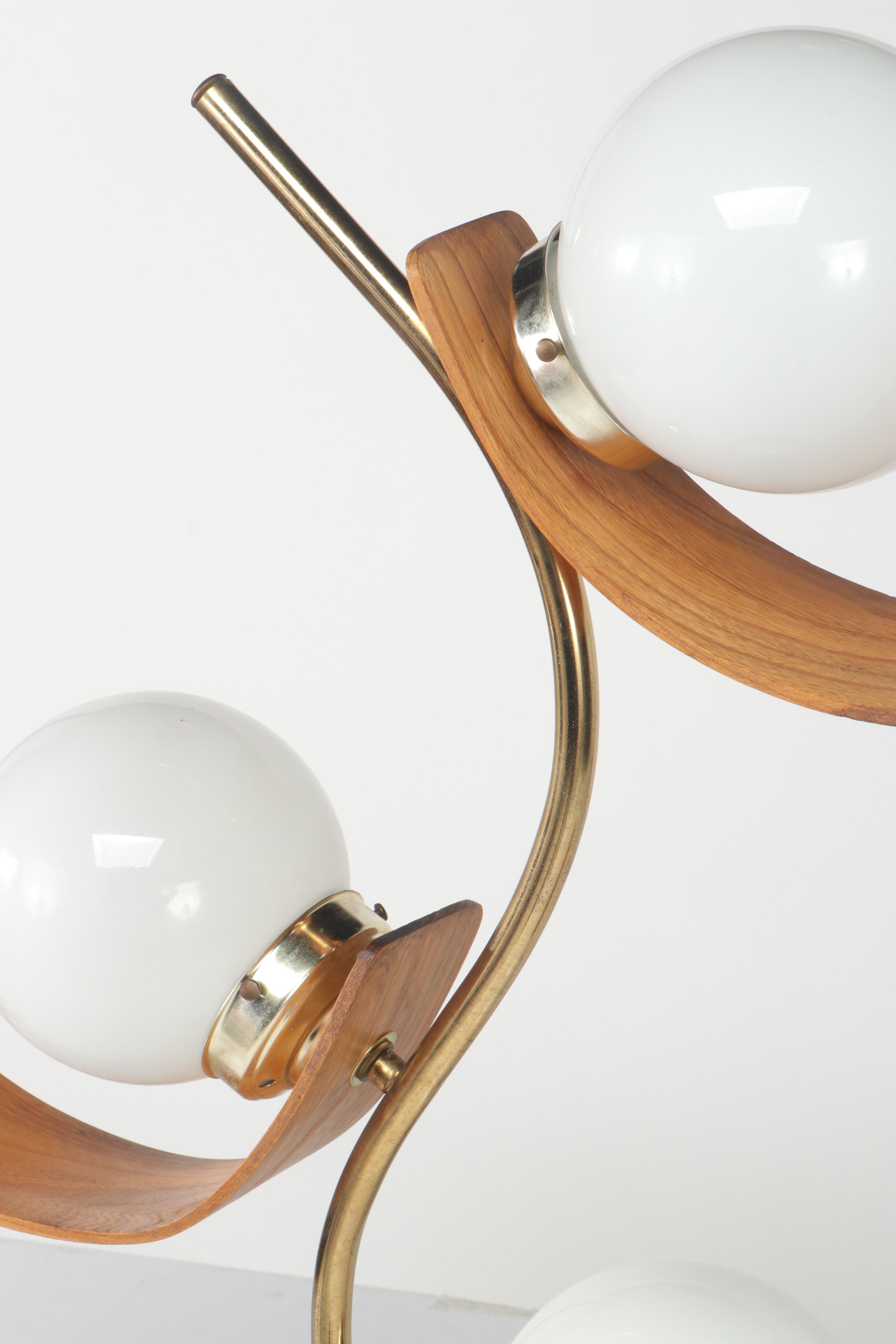 Mid Century Modern Bentwood, Metal and Glass Globe 3-Light Table Lamp