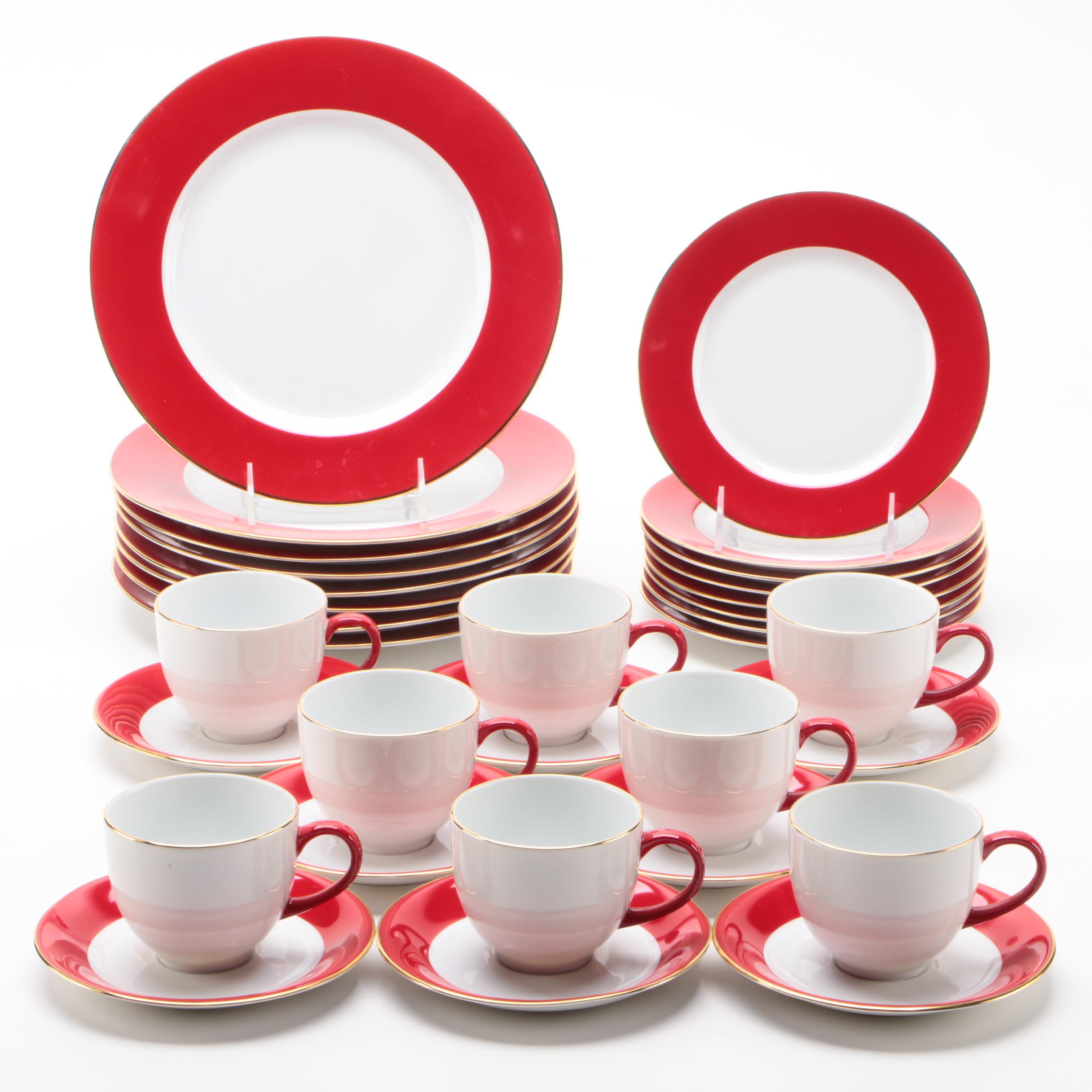 Monno Red and White Ceramic Dinnerware Service for Eight