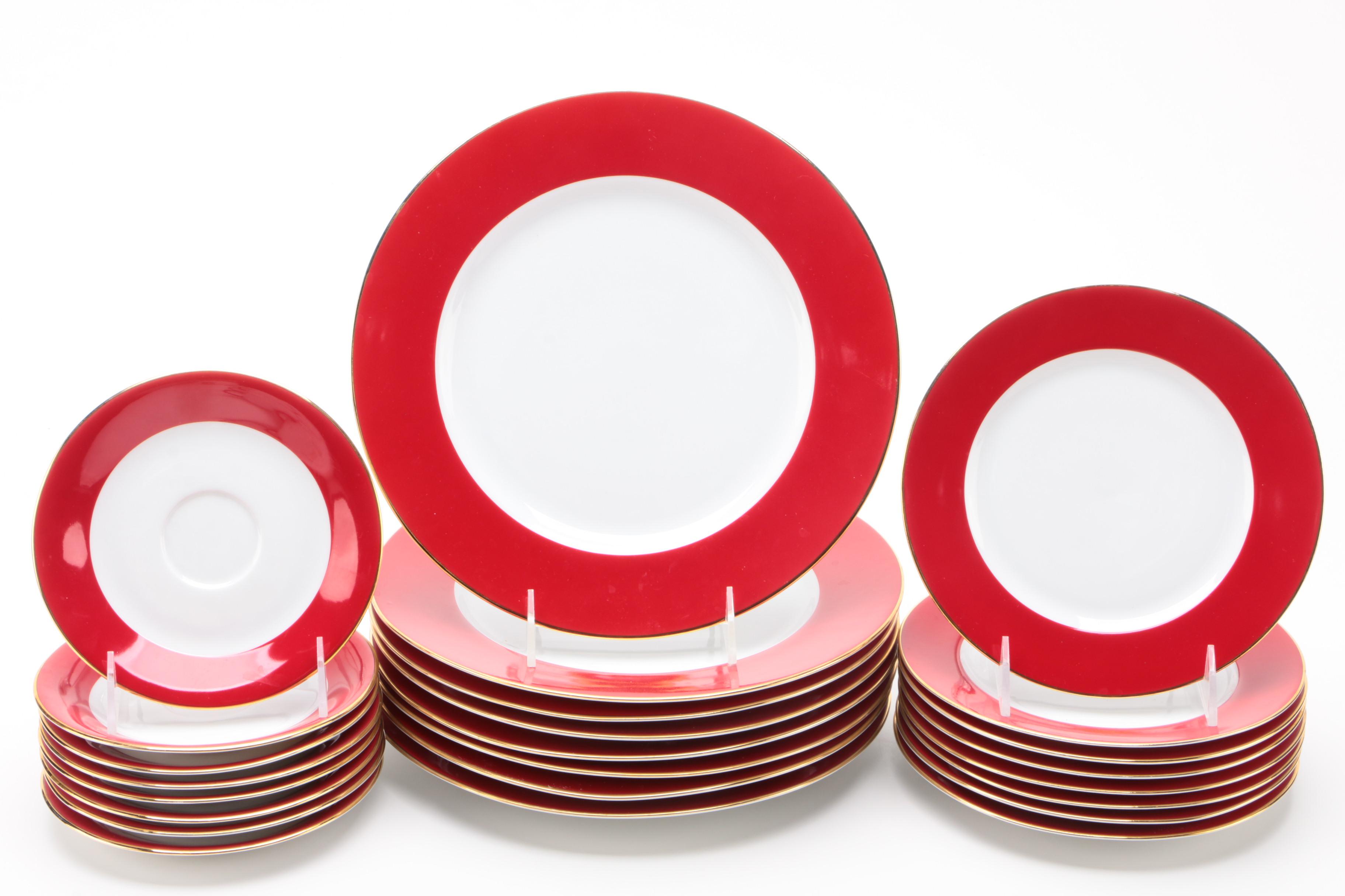 Monno Red and White Ceramic Dinnerware Service for Eight