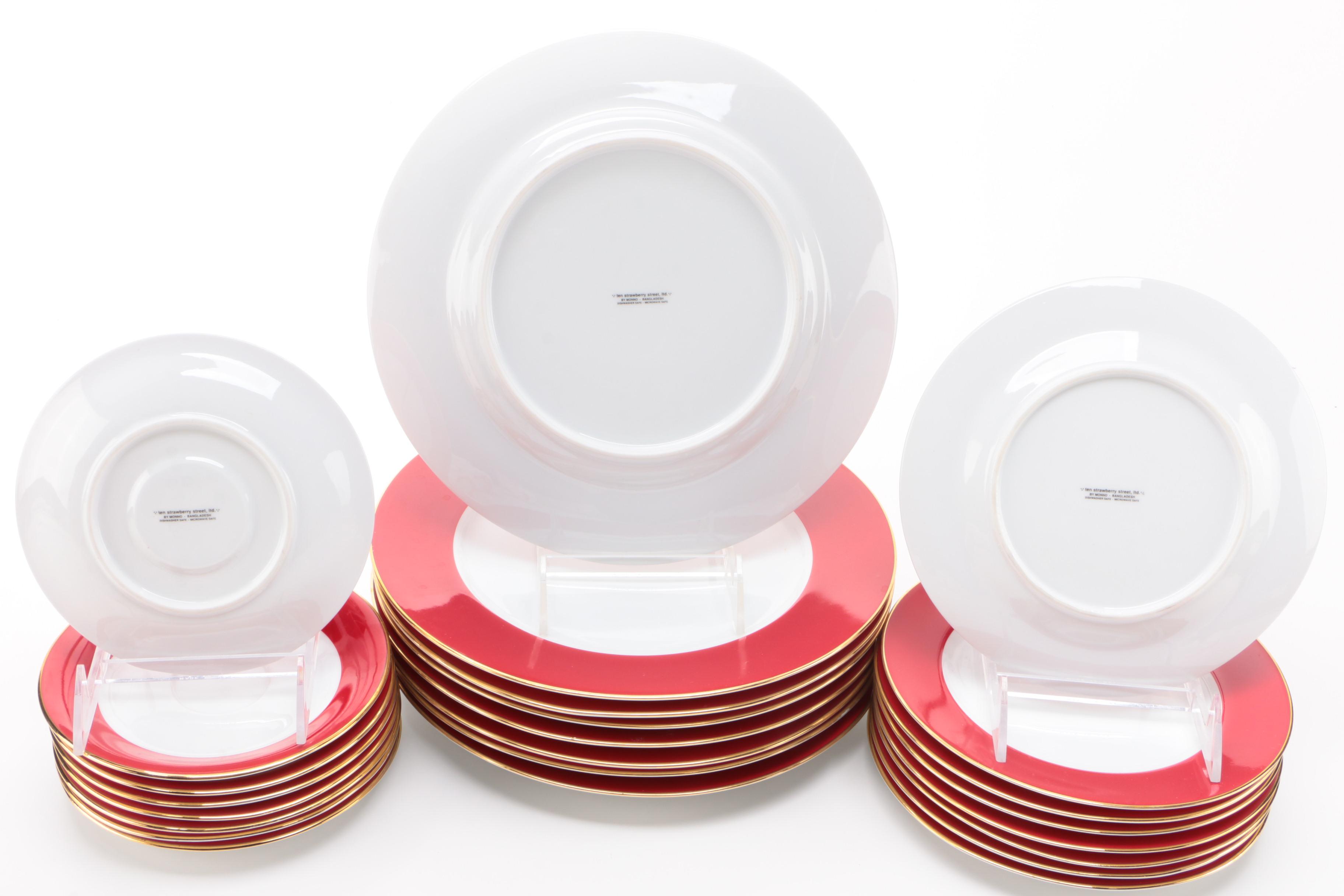 Monno Red and White Ceramic Dinnerware Service for Eight