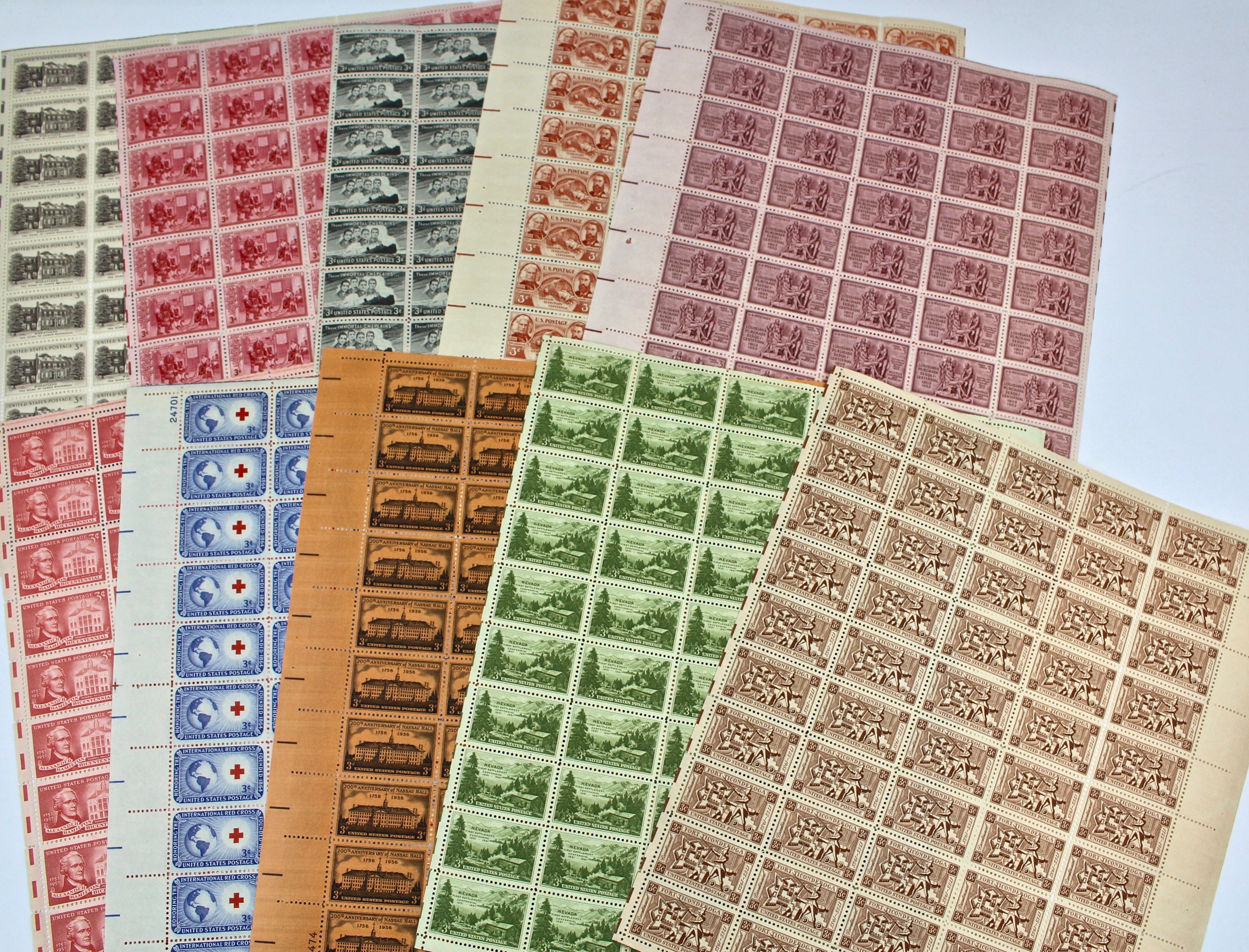 Three-Cent Mint Stamp Sheets, 1940s and 1950s