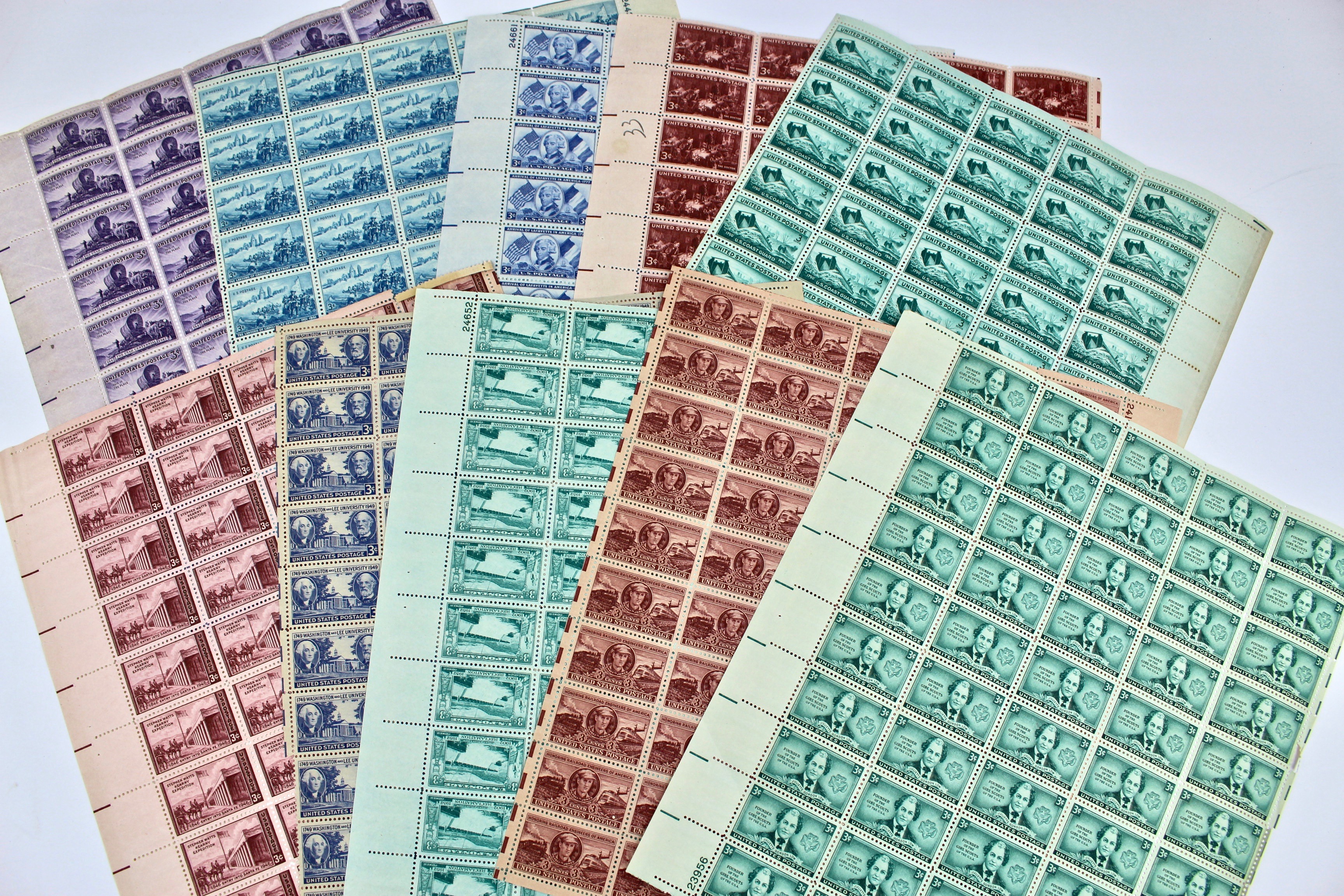 Three-Cent Mint Stamp Sheets, 1940s and 1950s