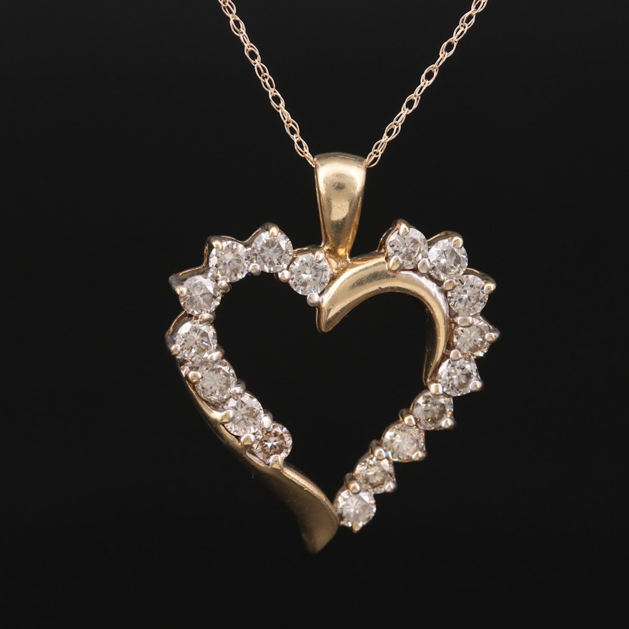 10K Diamond Heart Pendant on 14K Rope Chain