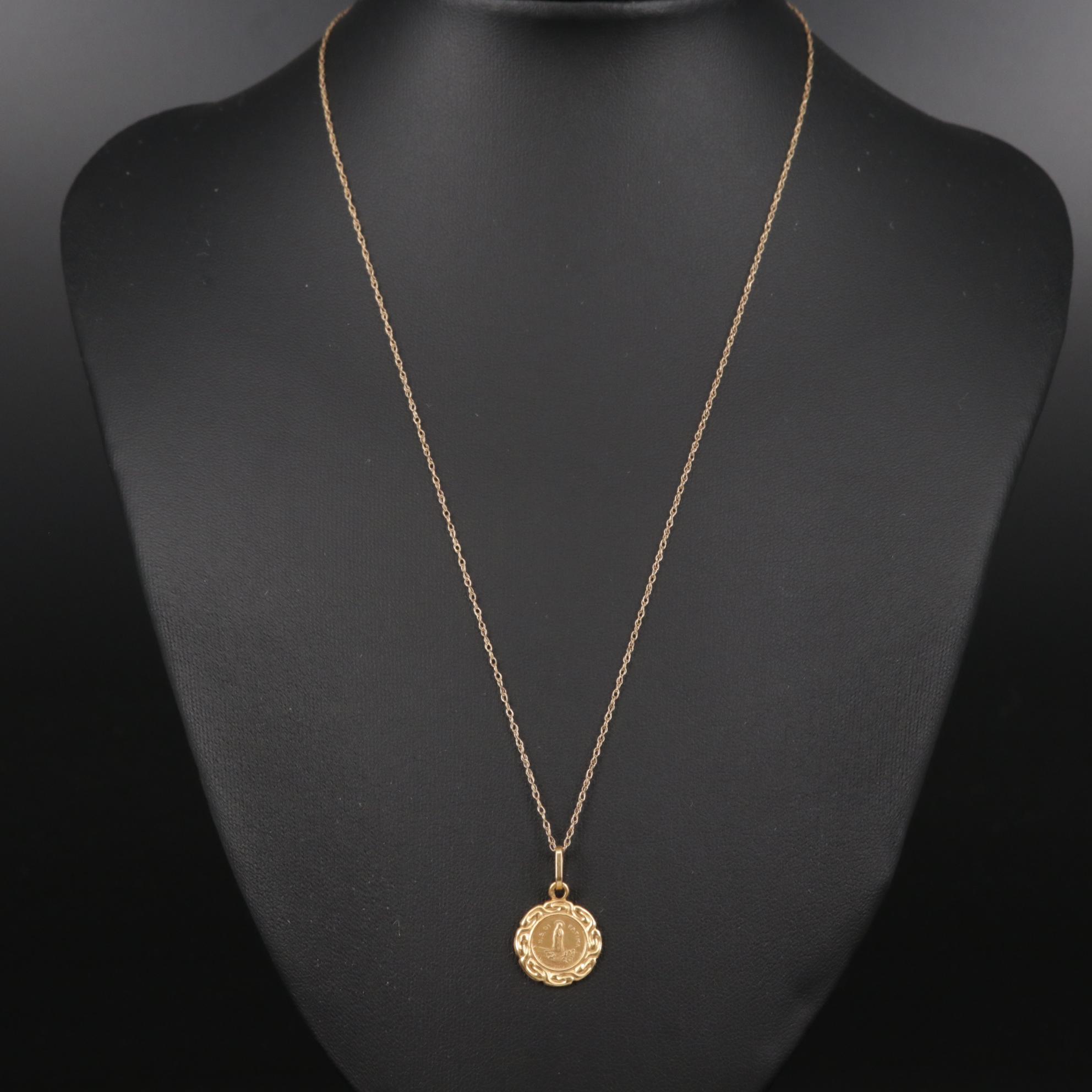19K Yellow Gold Our Lady of Fatimá Pendant on 10K Singapore Chain Necklace