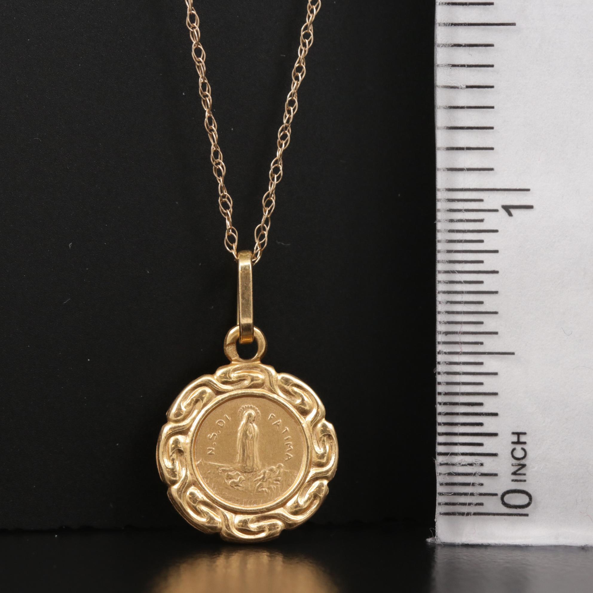 19K Yellow Gold Our Lady of Fatimá Pendant on 10K Singapore Chain Necklace