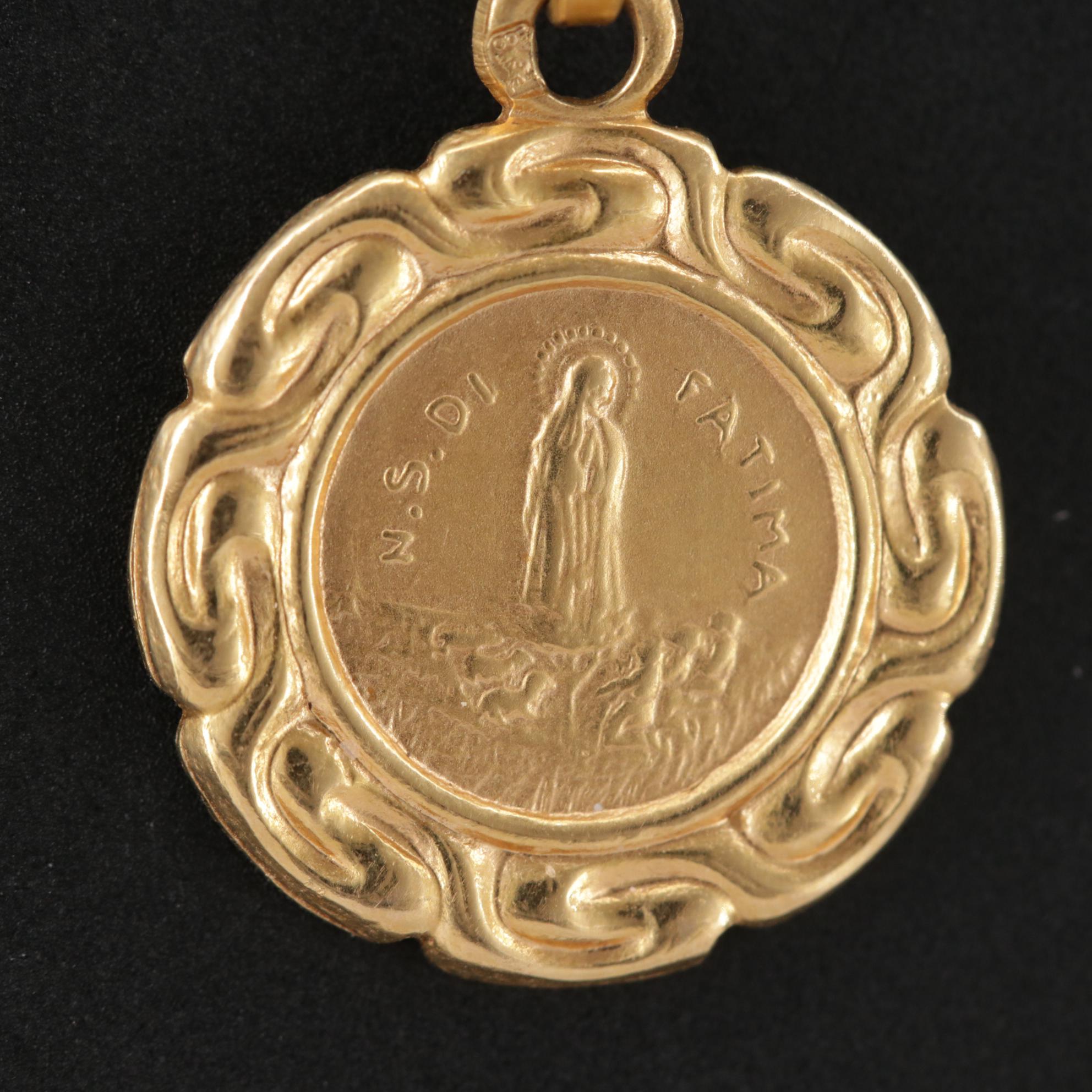 19K Yellow Gold Our Lady of Fatimá Pendant on 10K Singapore Chain Necklace