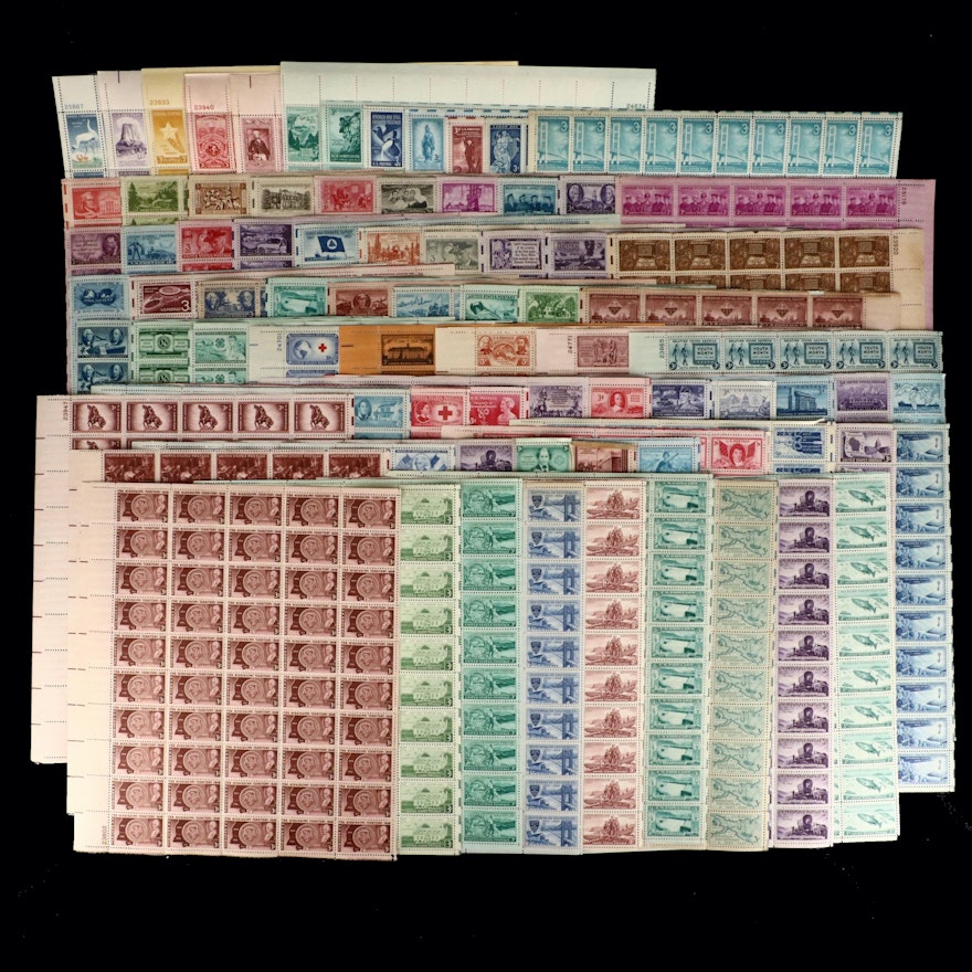 Three-Cent Mint Stamp Sheets, 1940s and 1950s
