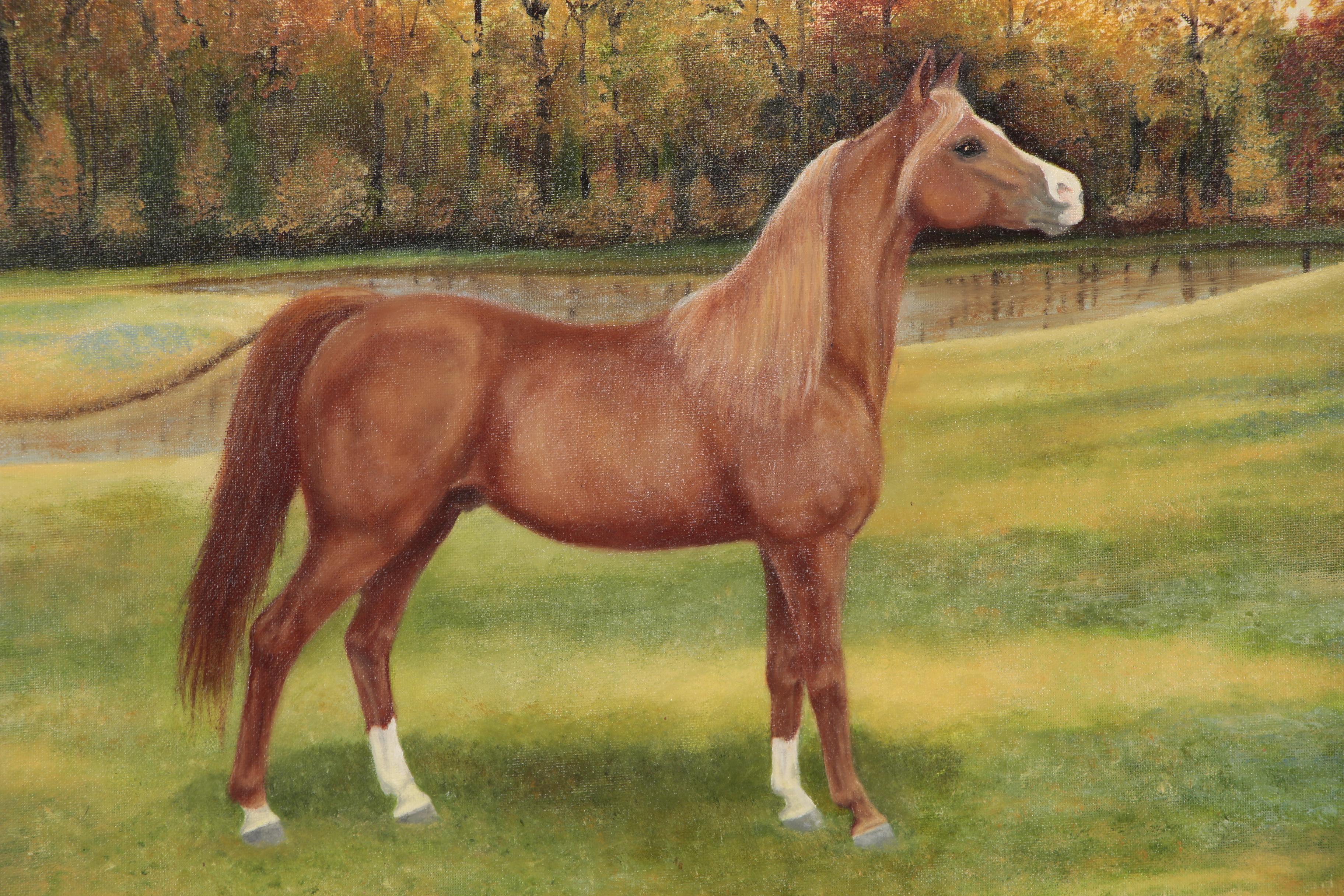 R. Henderson Oil Painting of Horse, 1989