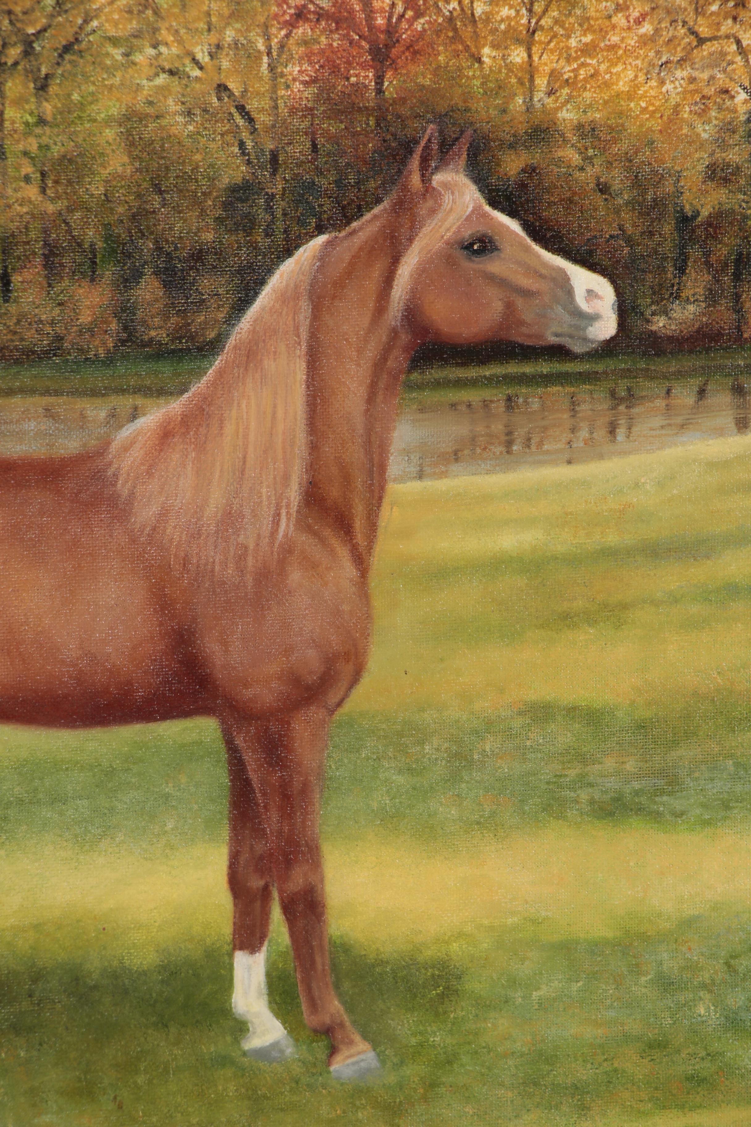 R. Henderson Oil Painting of Horse, 1989