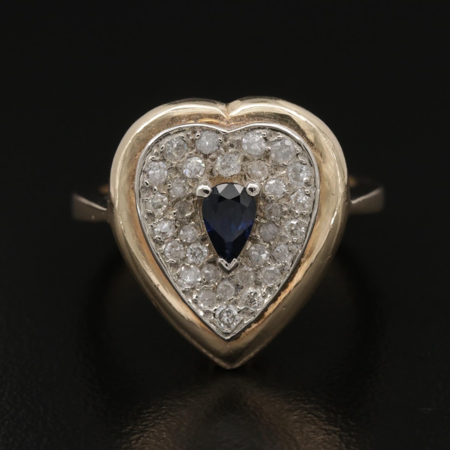 14K Gold Sapphire and Diamond Heart Ring