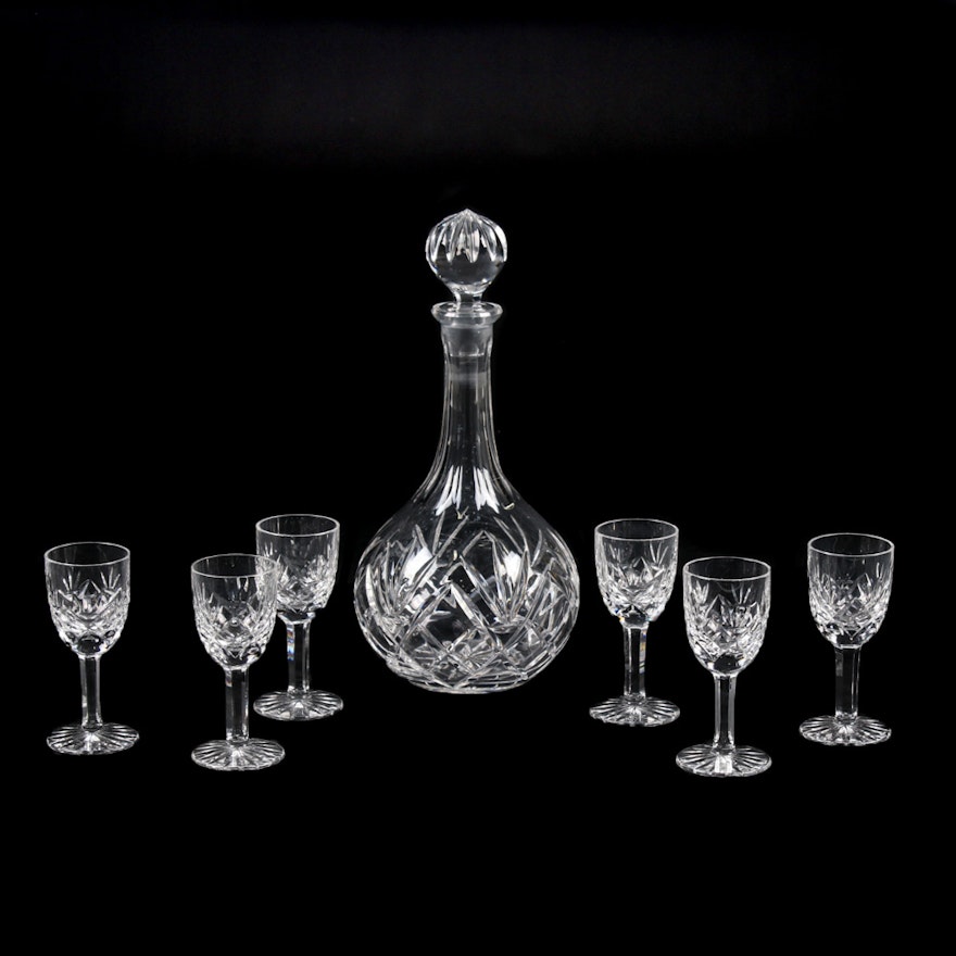 Cut Crystal Decanter and Six Cordial Glasses