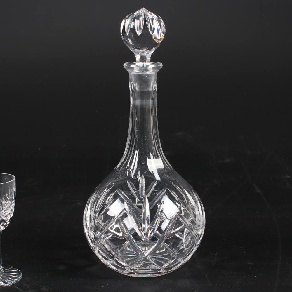 Cut Crystal Decanter and Six Cordial Glasses