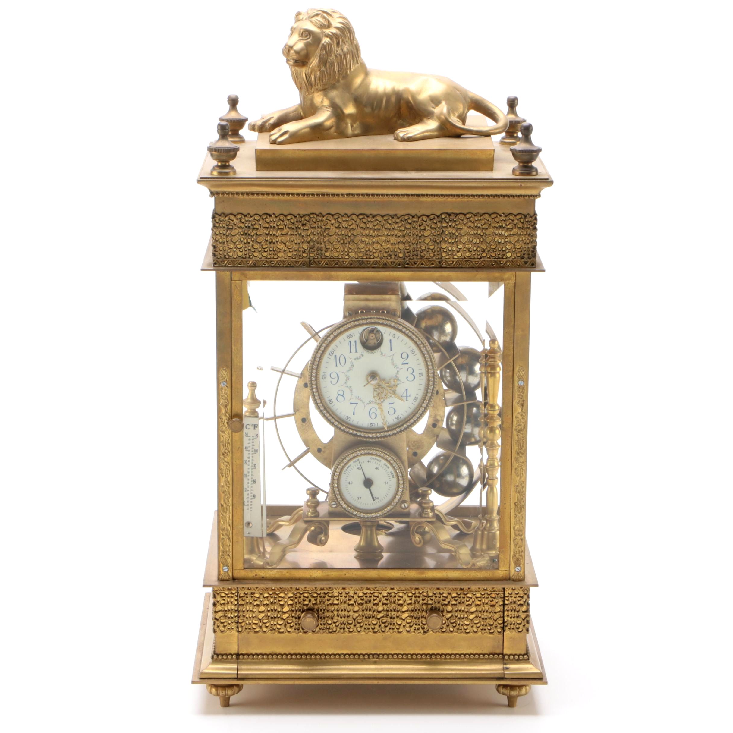 Gilt Brass Spherical Weight or "Falling Ball" Mantle Clock, Late 20th Century